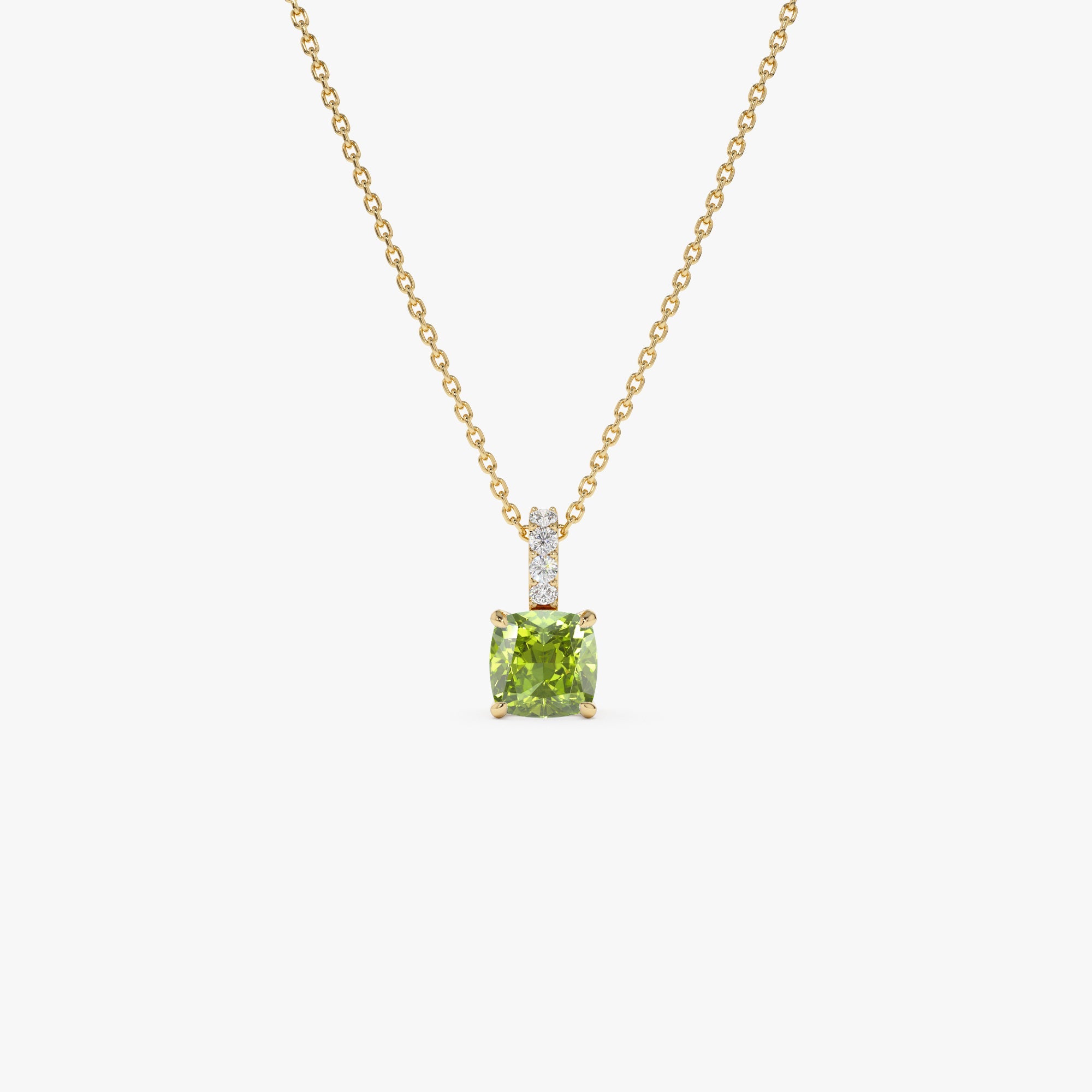 OBFJ0469 - 14K Cushion Cut Peridot with Diamond Bail 1