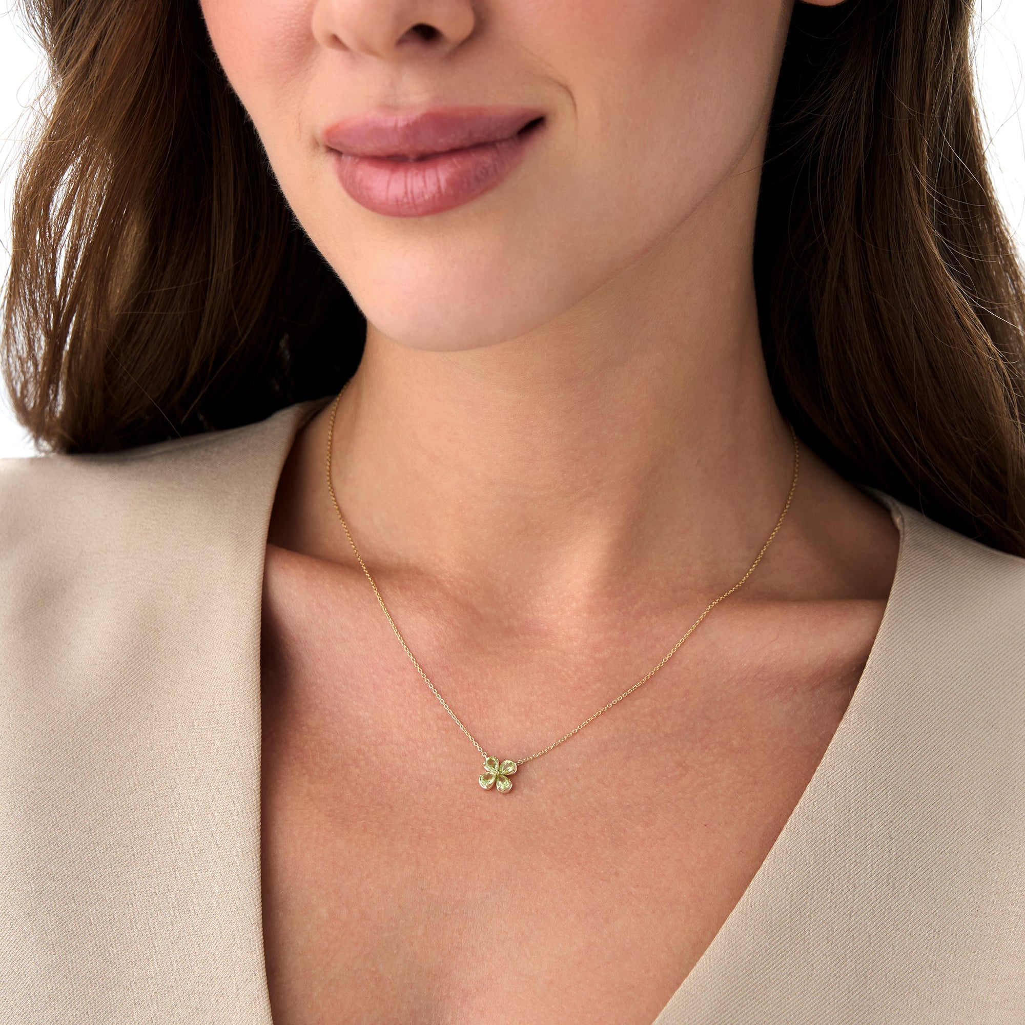 OBFJ0476 - 14K Four Leaf Peridot Clover Necklace 6