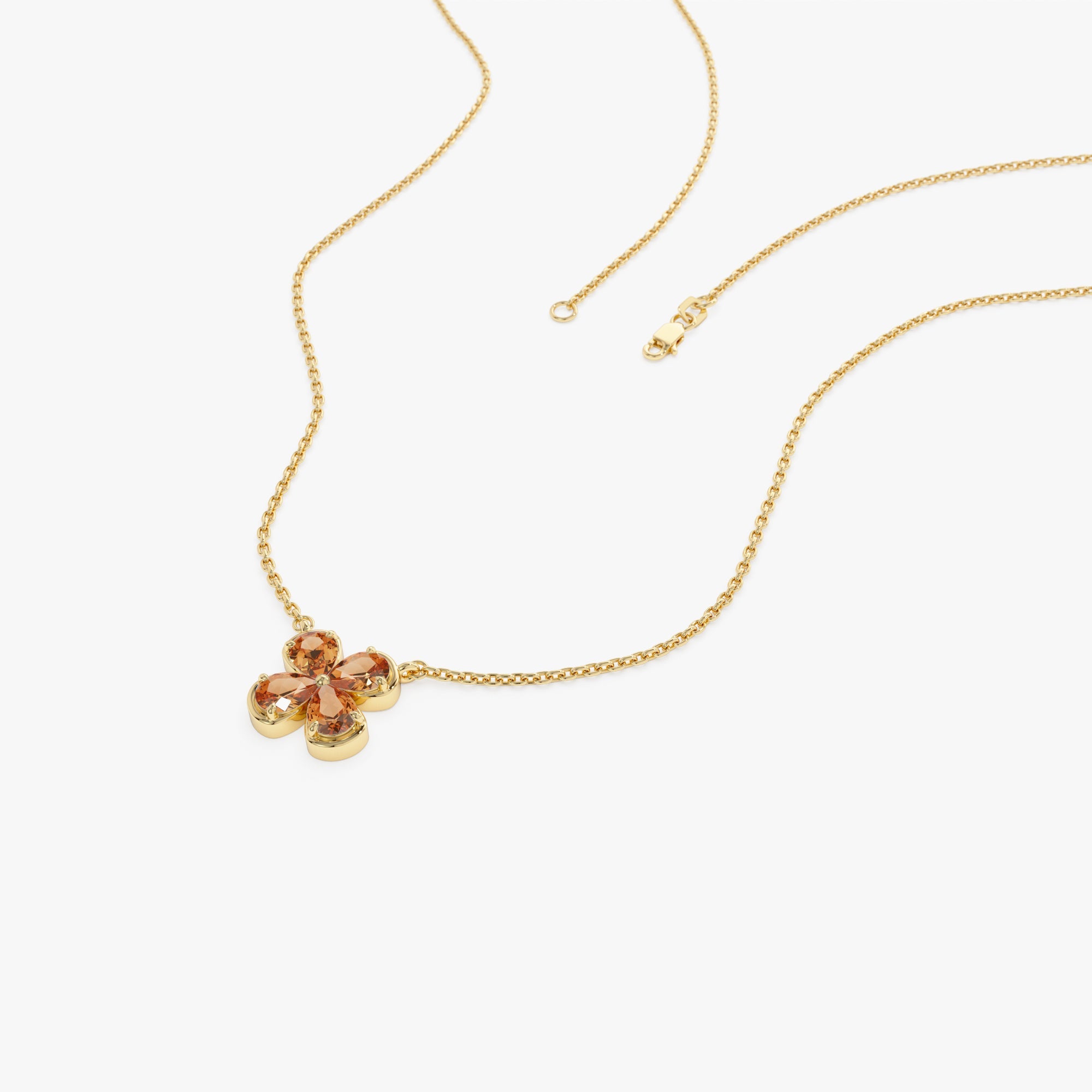 OBFJ0479 - 14K Four Leaf Citrine Clover Necklace 7