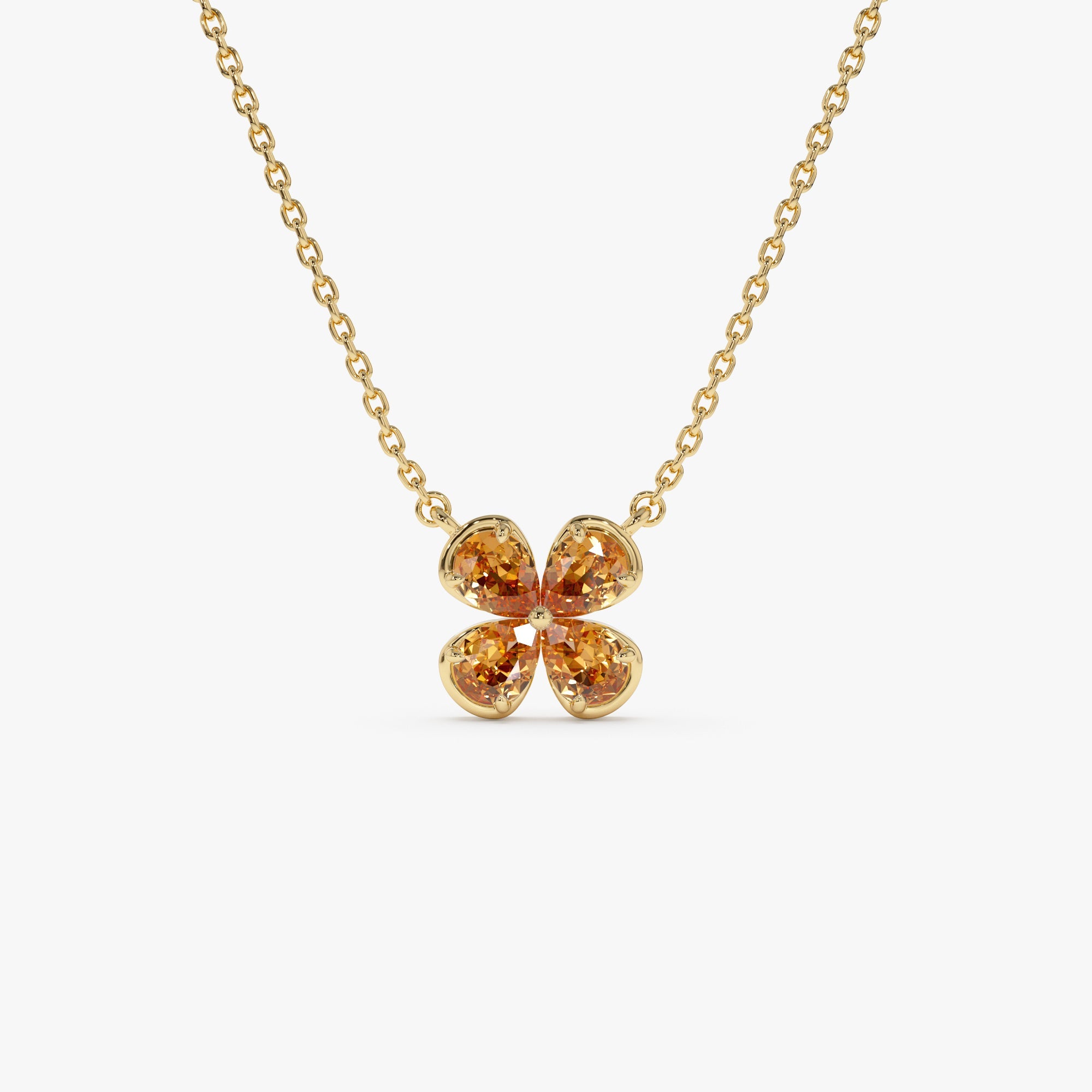 OBFJ0479 - 14K Four Leaf Citrine Clover Necklace 1