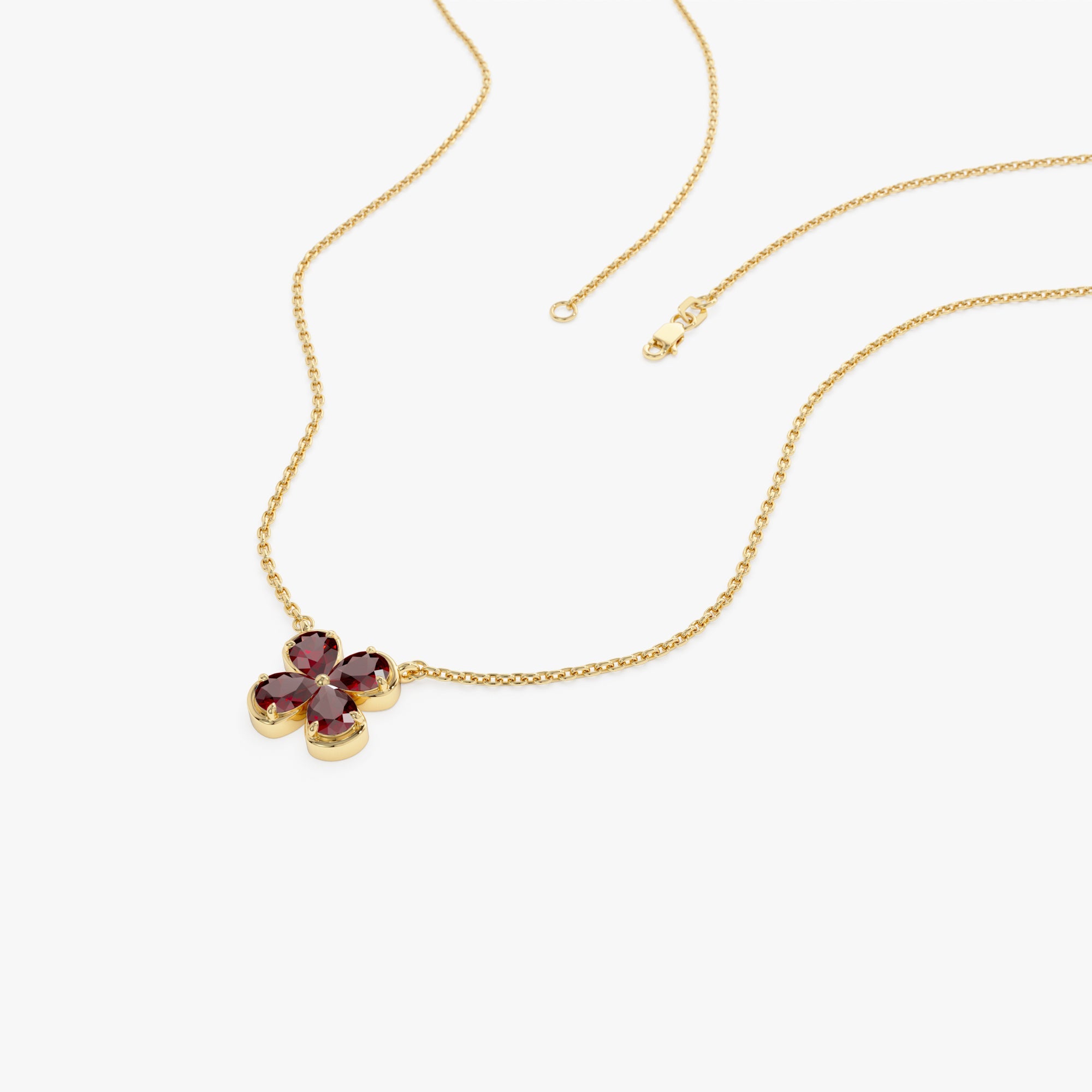OBFJ0478 - 14K Four Leaf Garnet Clover Necklace 2