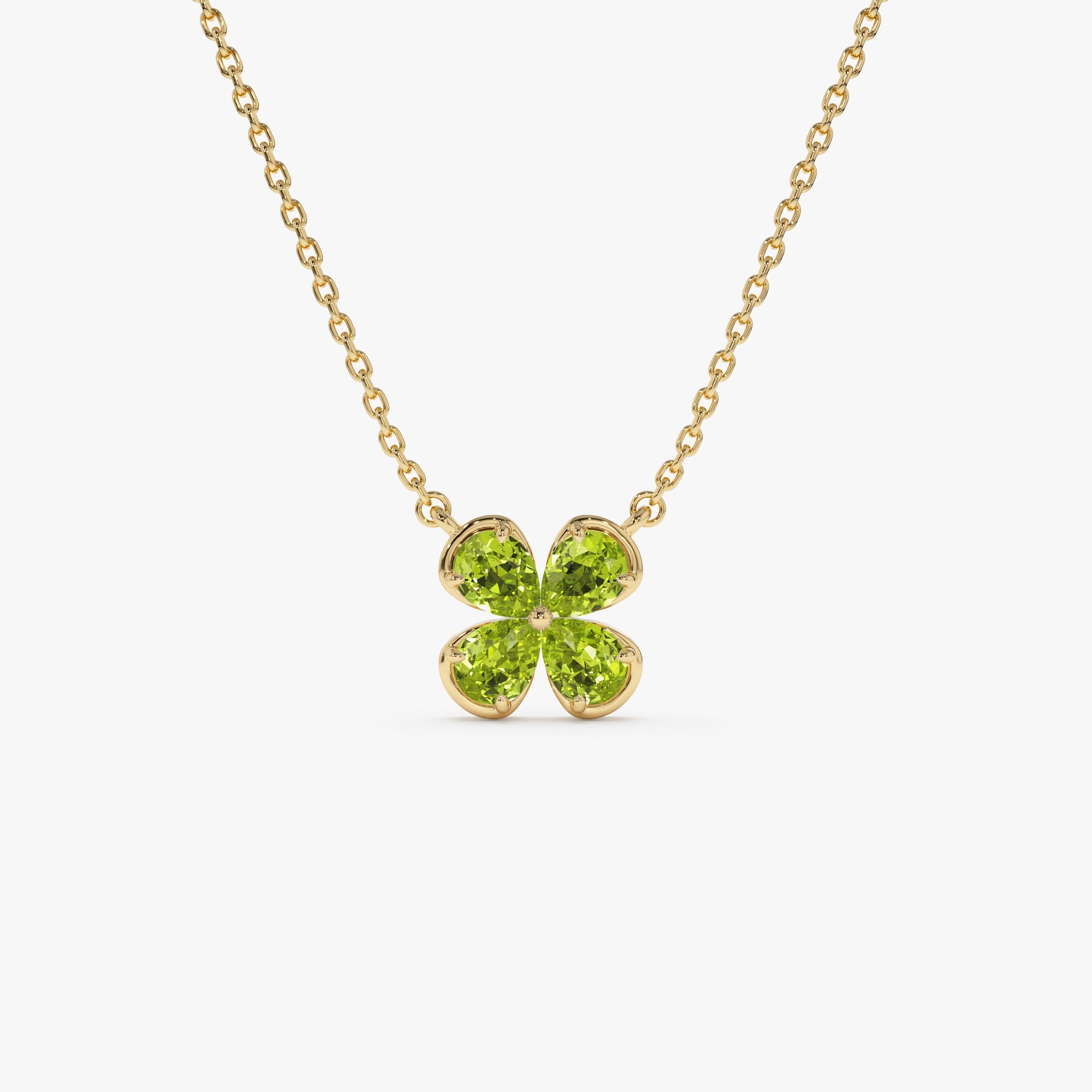 OBFJ0476 - 14K Four Leaf Peridot Clover Necklace 1