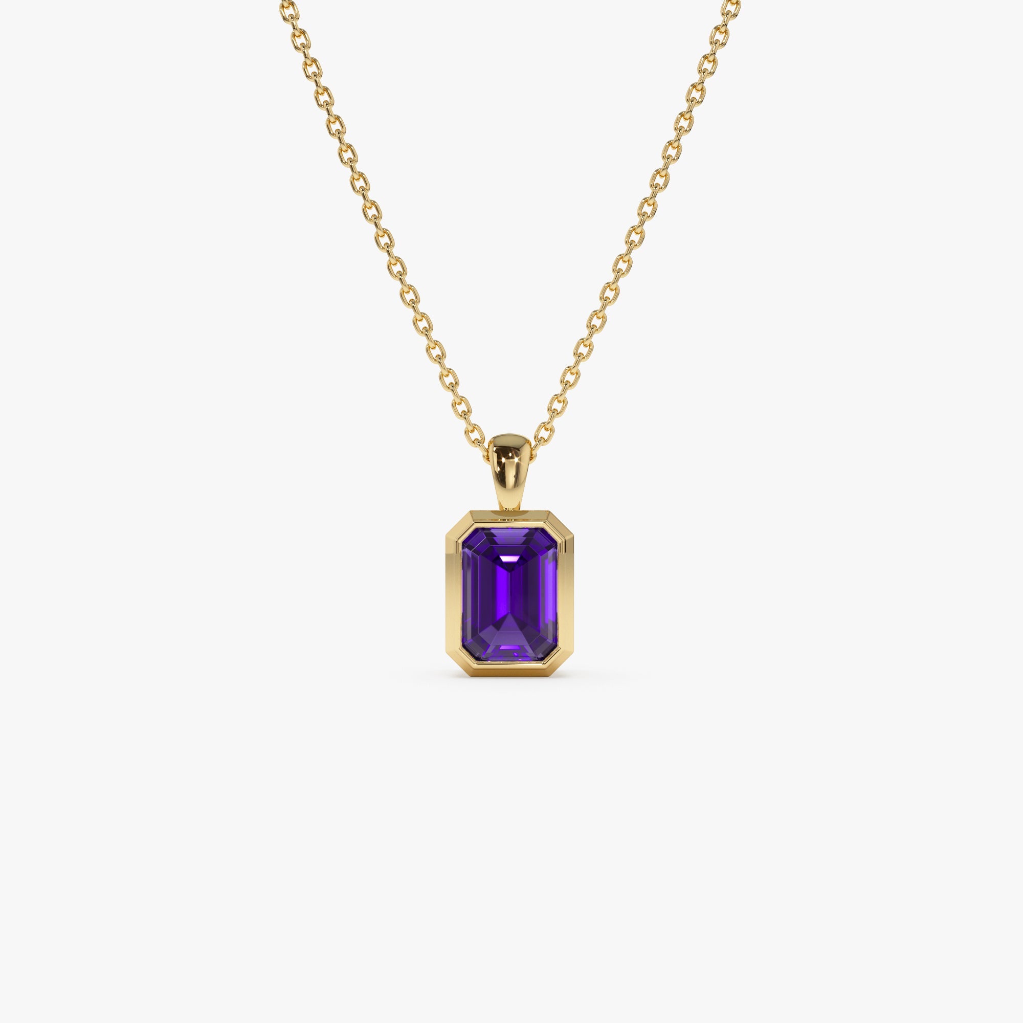 OBFJ0475 - 14K Emerald Cut Amethyst Vertical Bezel Setting Pendant 1