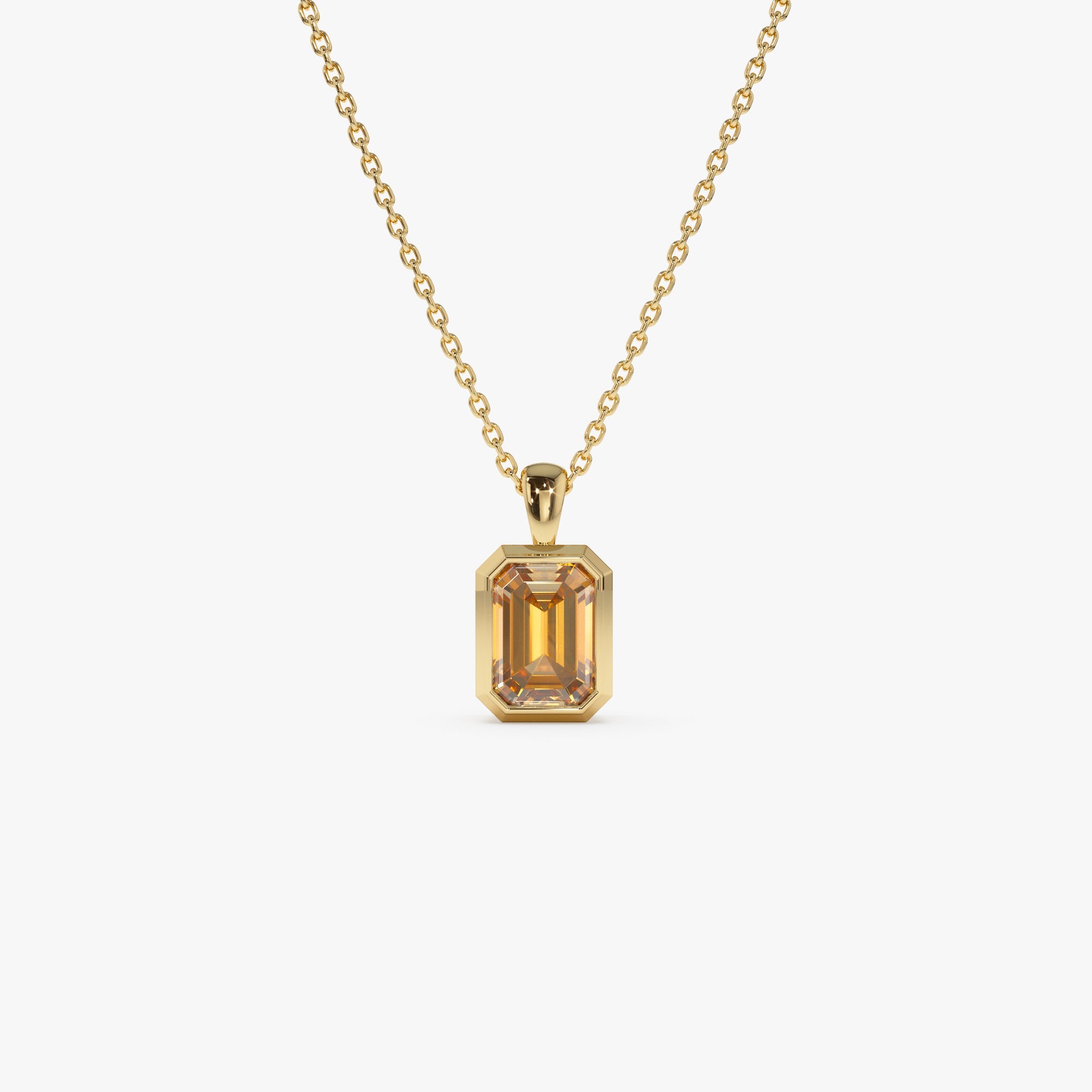 OBFJ0474 - 14K Emerald Cut Citrine Vertical Bezel Setting Pendant 1