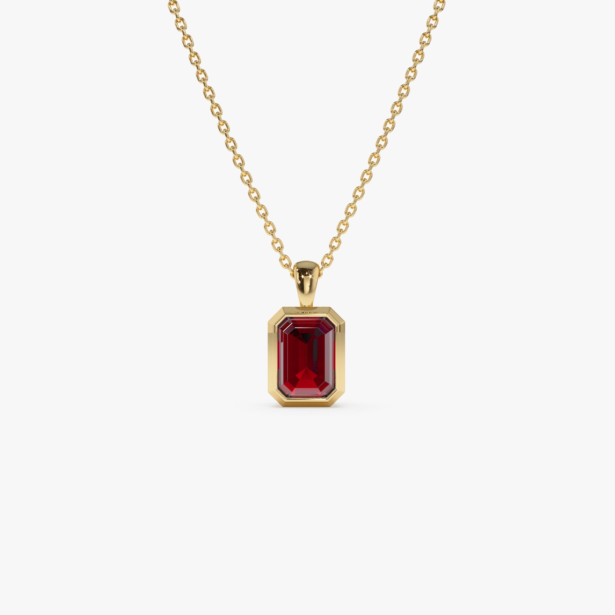 OBFJ0471 - 14K Emerald Cut Garnet Vertical Bezel Setting Pendant 1