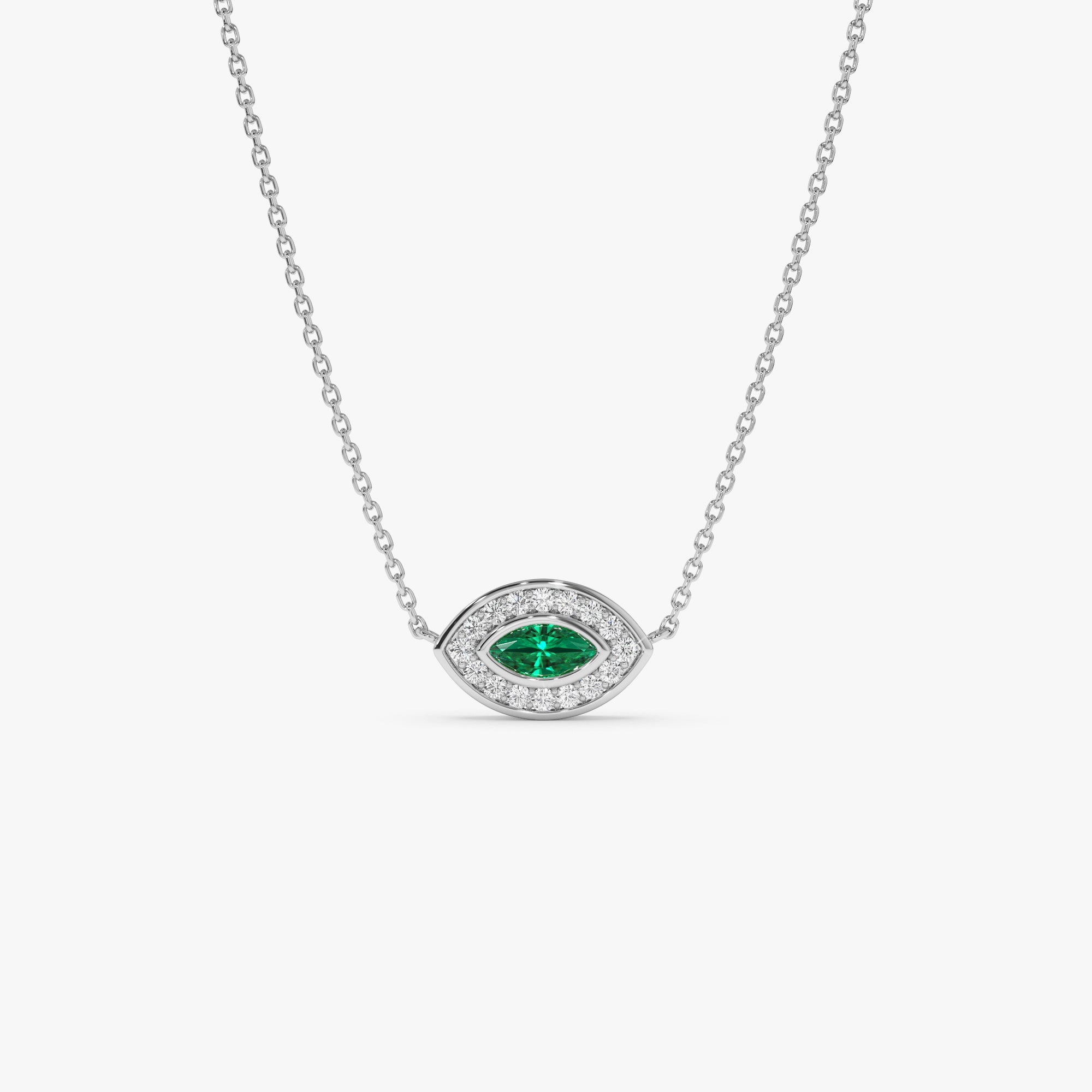 OBFJ0663 - 14k Marquise Emerald Diamond Halo Necklace 5