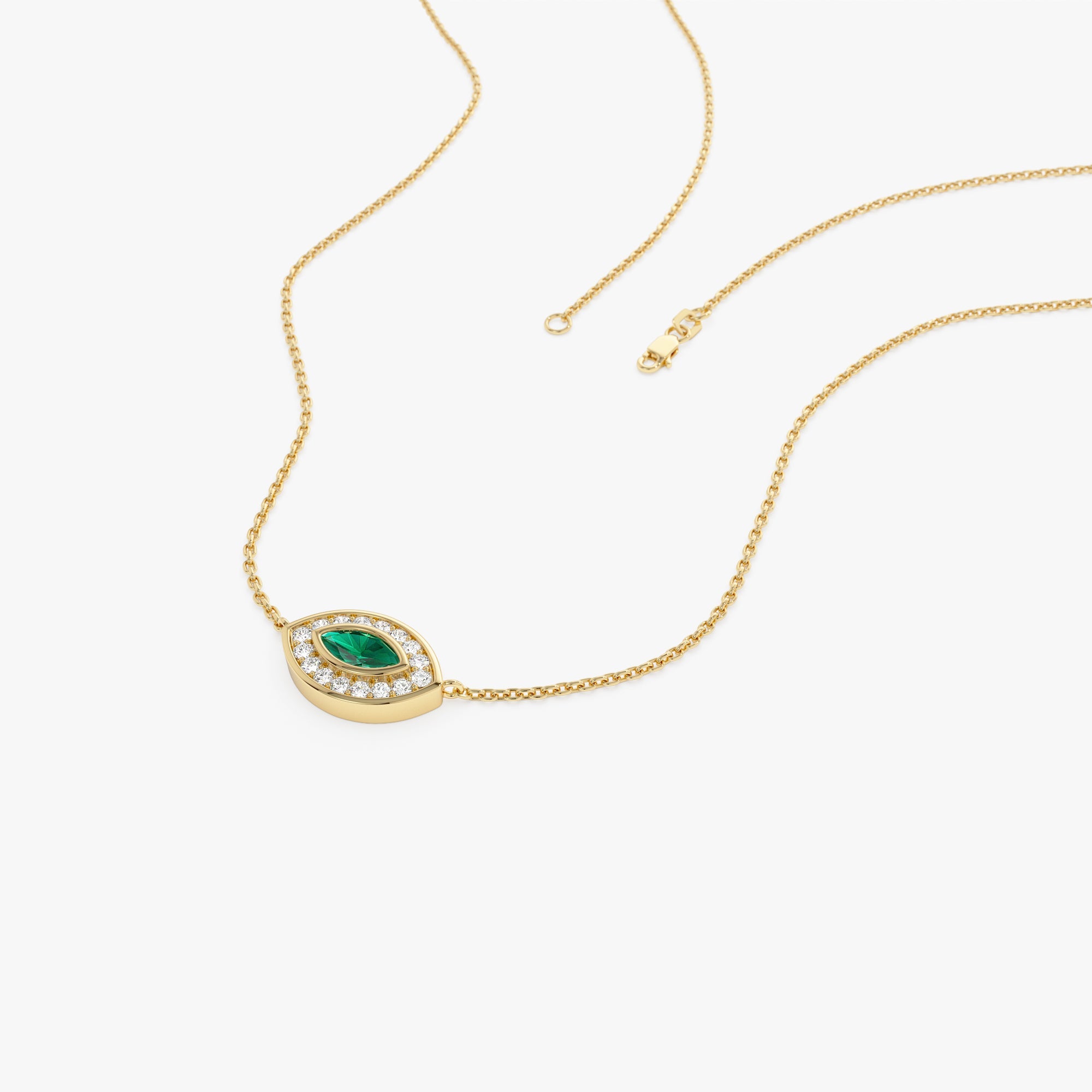 OBFJ0663 - 14k Marquise Emerald Diamond Halo Necklace 6