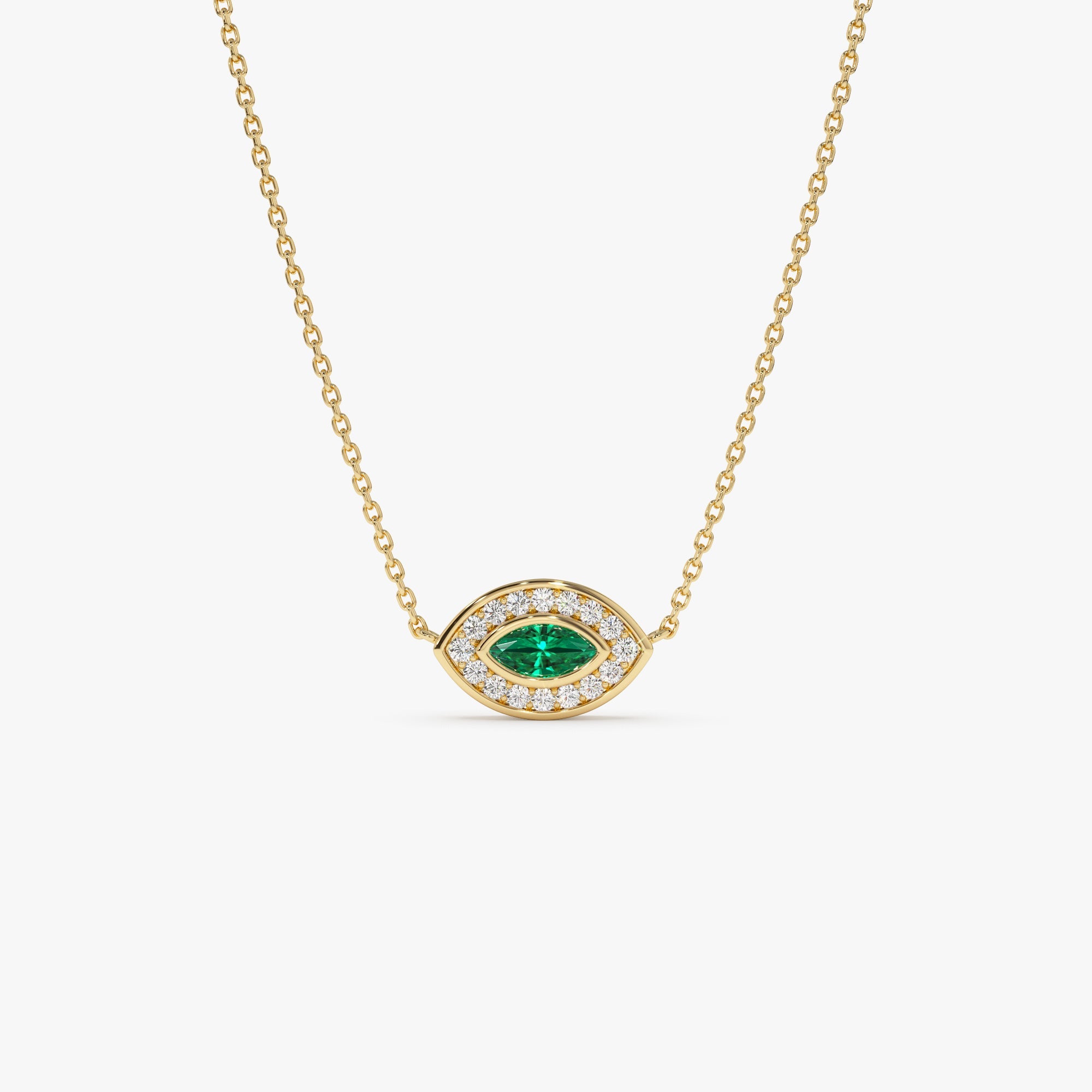 OBFJ0663 - 14k Marquise Emerald Diamond Halo Necklace 1