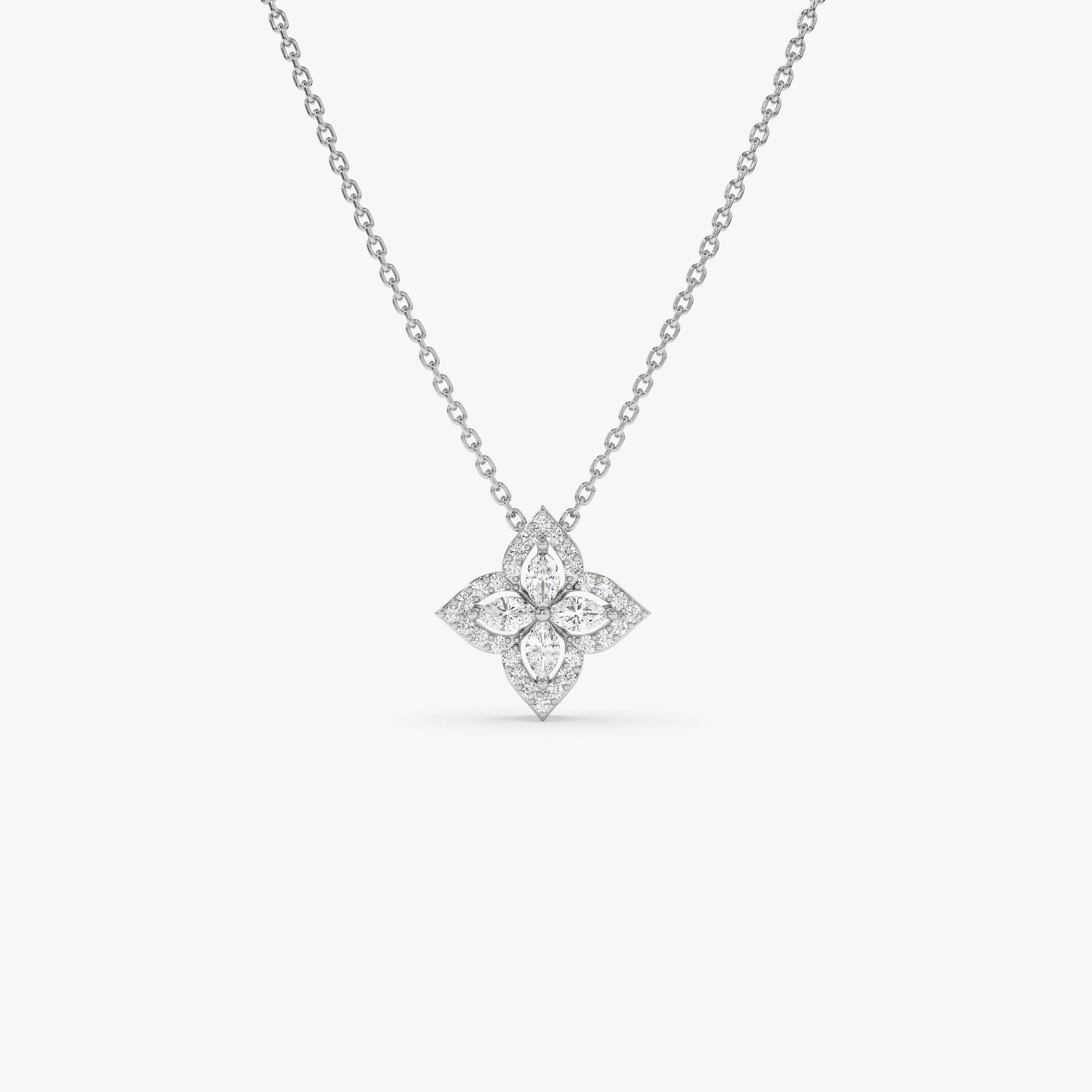 OBFJ0553 - 14k Diamond Petal Cluster Pendant Necklace 6