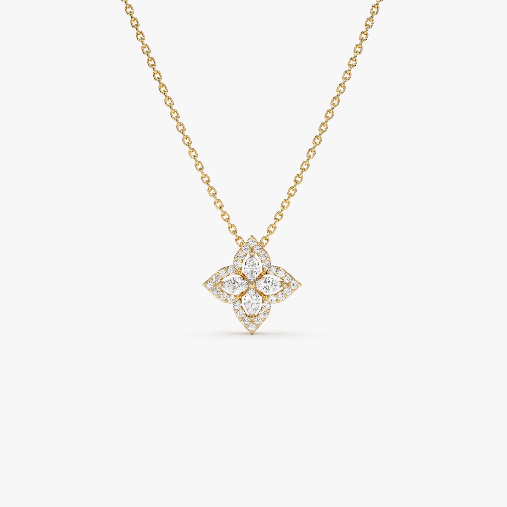 OBFJ0553 - 14k Diamond Petal Cluster Pendant Necklace 1