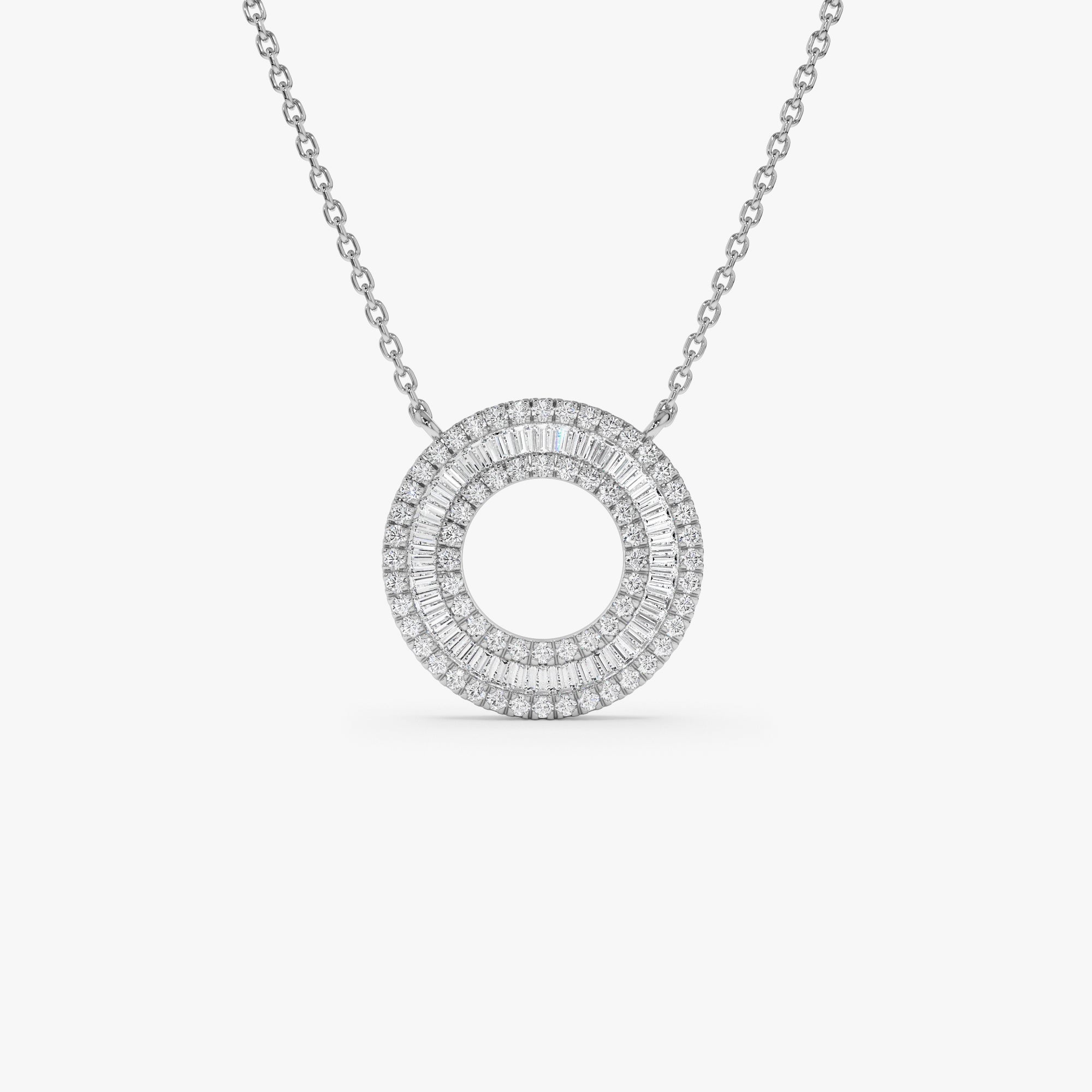 OBFJ0661 - 14k Baguette Diamond Circle Pendant Necklace 4