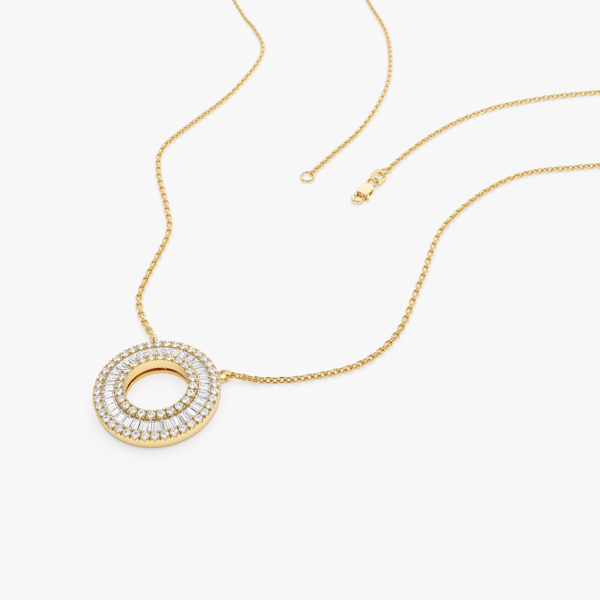 OBFJ0661 - 14k Baguette Diamond Circle Pendant Necklace 5