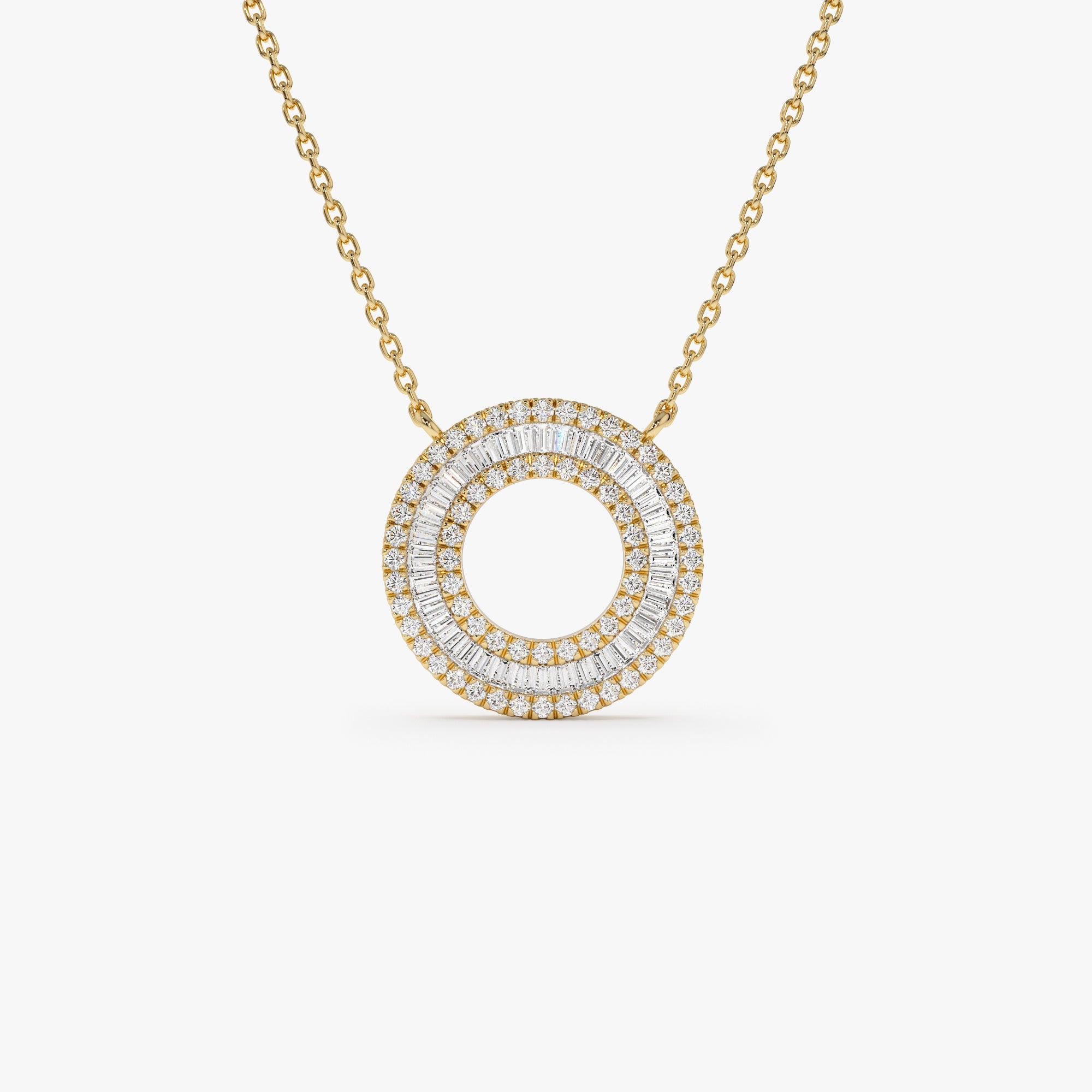 OBFJ0661 - 14k Baguette Diamond Circle Pendant Necklace 1