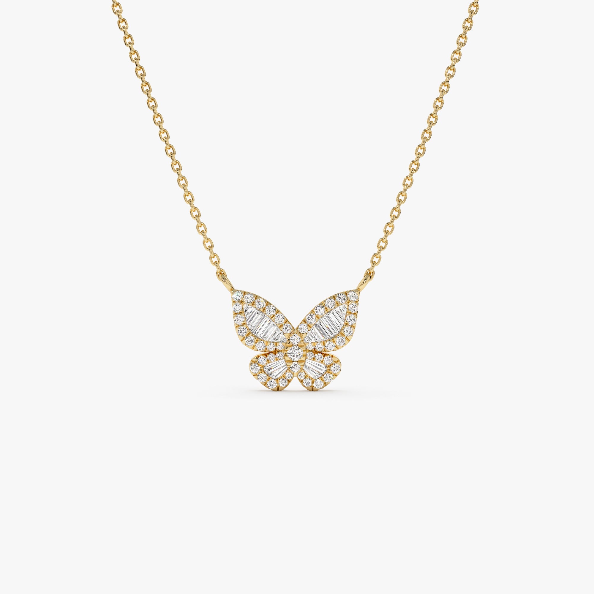 OBFJ0660 - 14k Baguette Diamond Butterfly Necklace 1