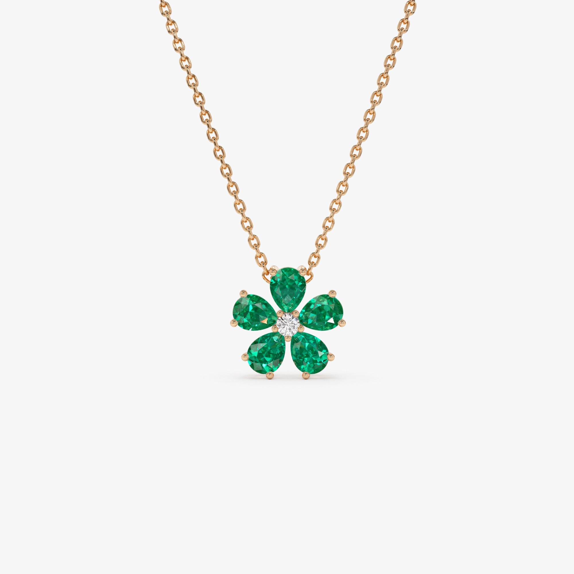 OBFJ0633 - 14k Gold Emerald and Diamond Floral Pendant 7