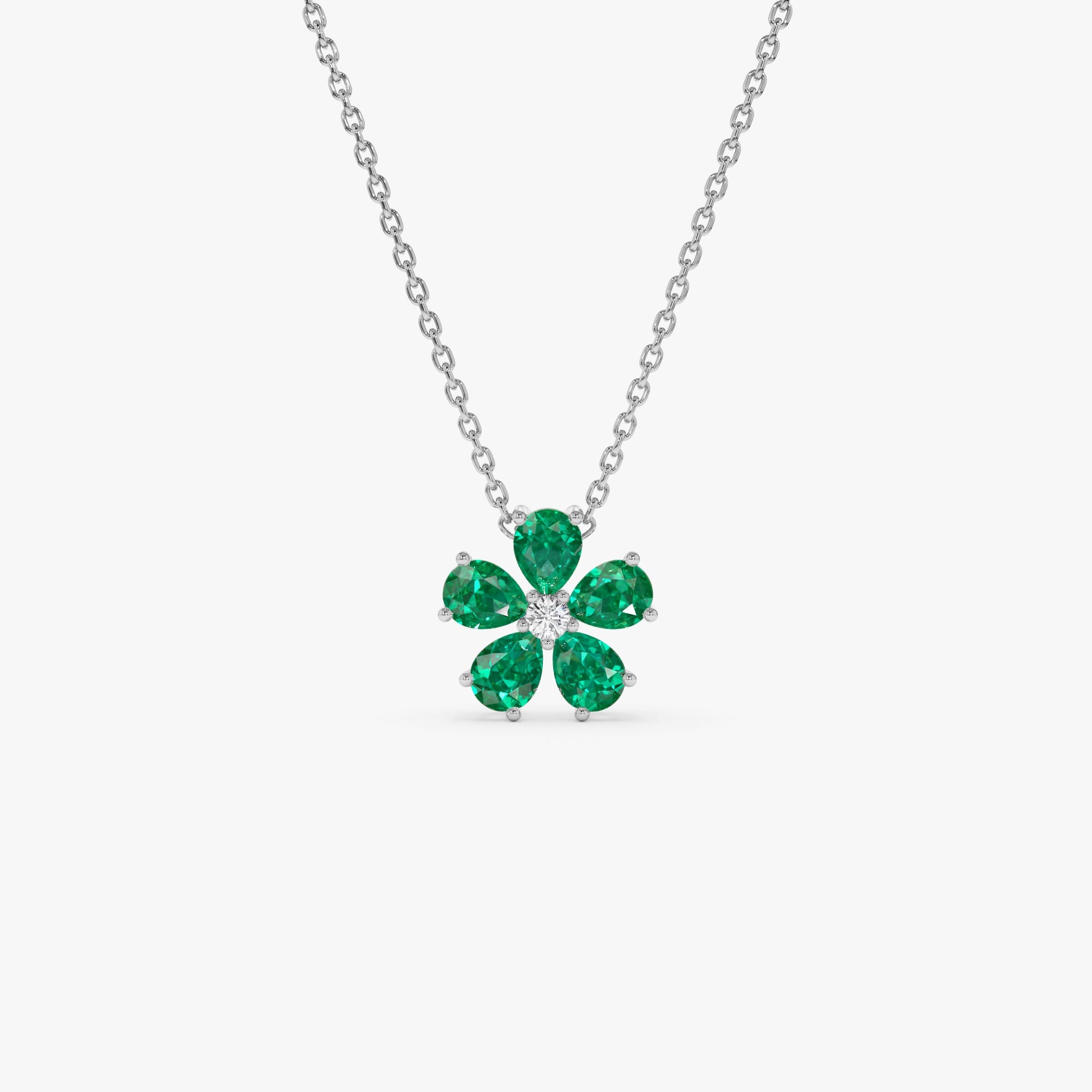 OBFJ0633 - 14k Gold Emerald and Diamond Floral Pendant 6