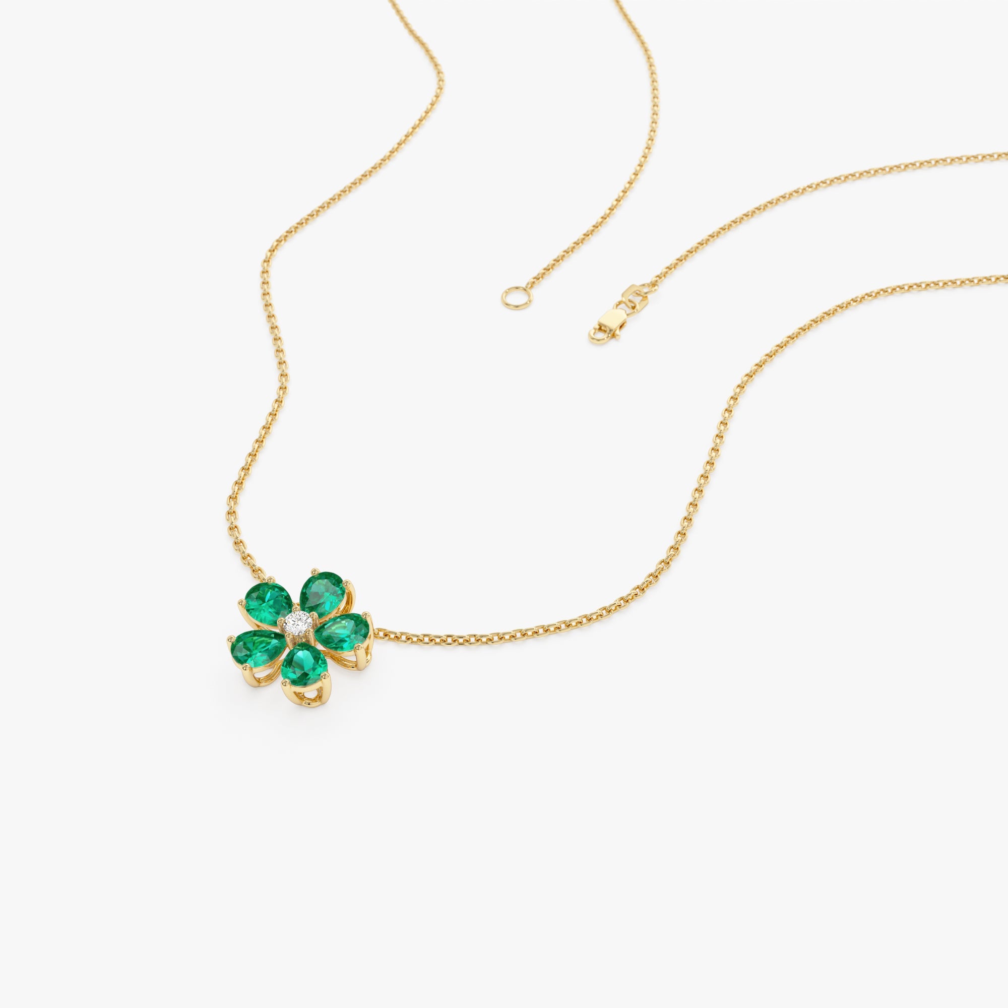 OBFJ0633 - 14k Gold Emerald and Diamond Floral Pendant 8