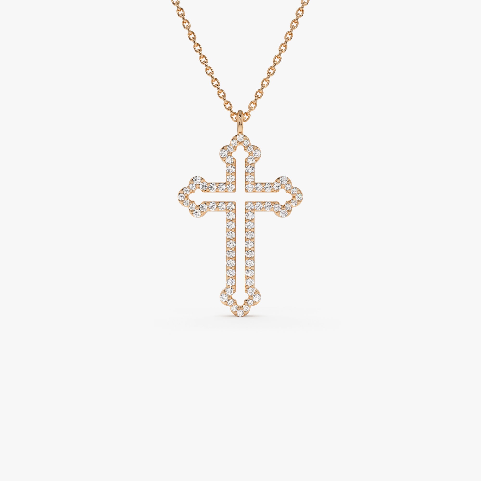 OBFJ0628 - 14k Gold Pavé Diamond Cross Pendant Necklace 6