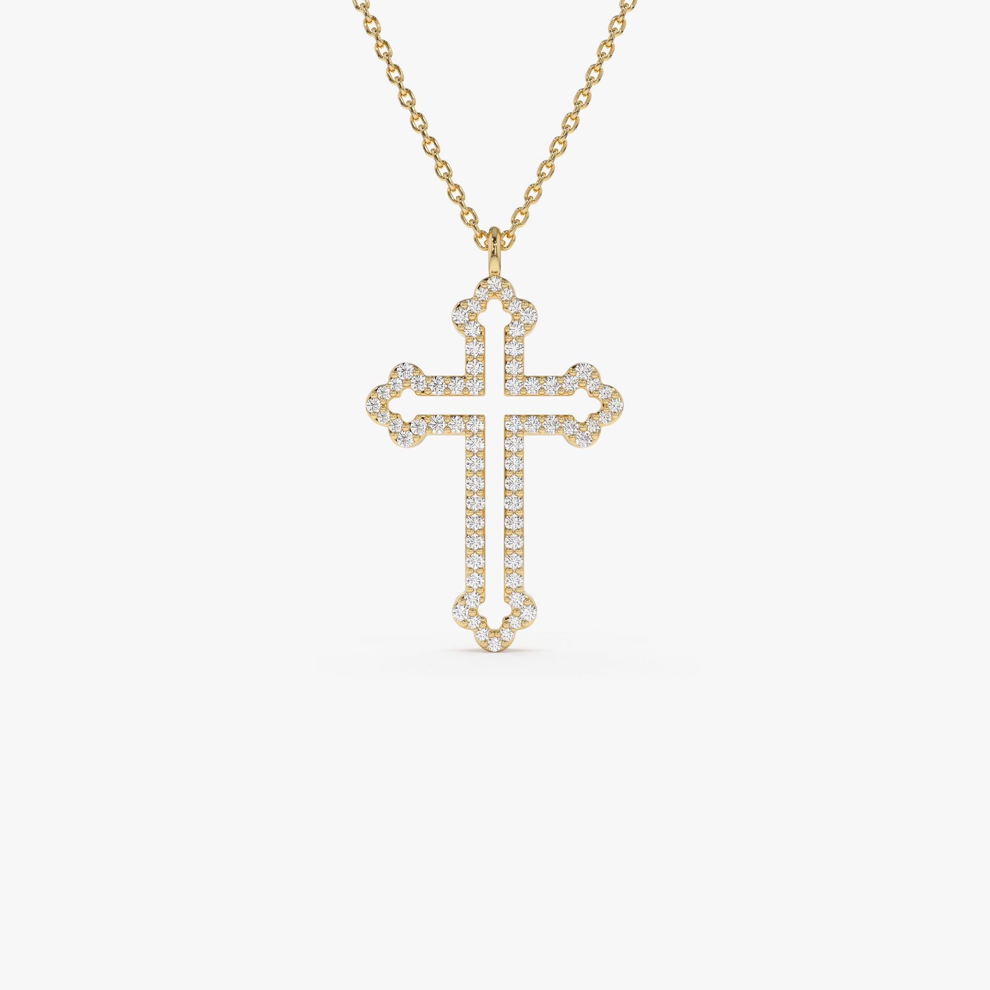 OBFJ0628 - 14k Gold Pavé Diamond Cross Pendant Necklace 1