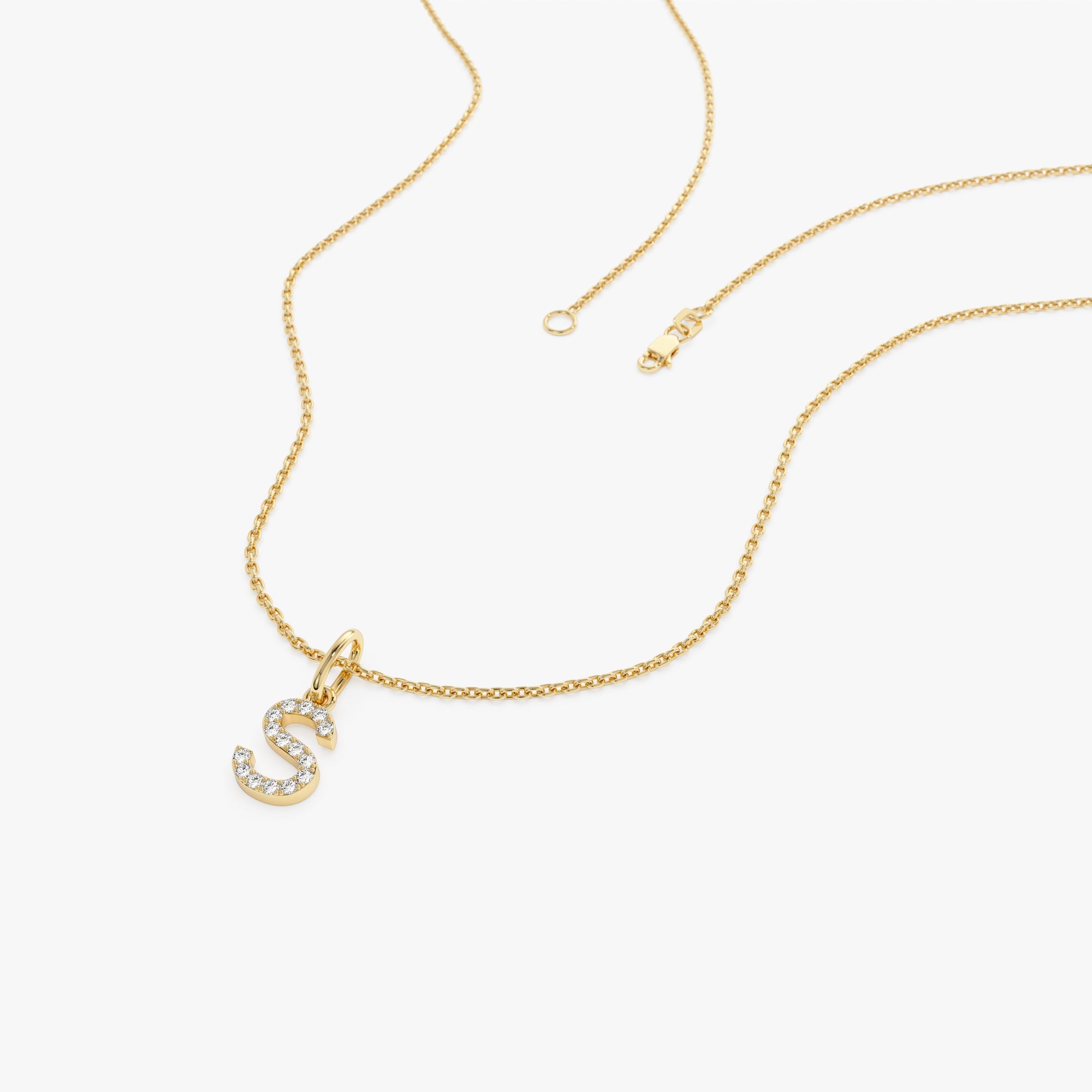OBFJ0406 - 14K Gold Diamond Initial Pendant on a Bail 7
