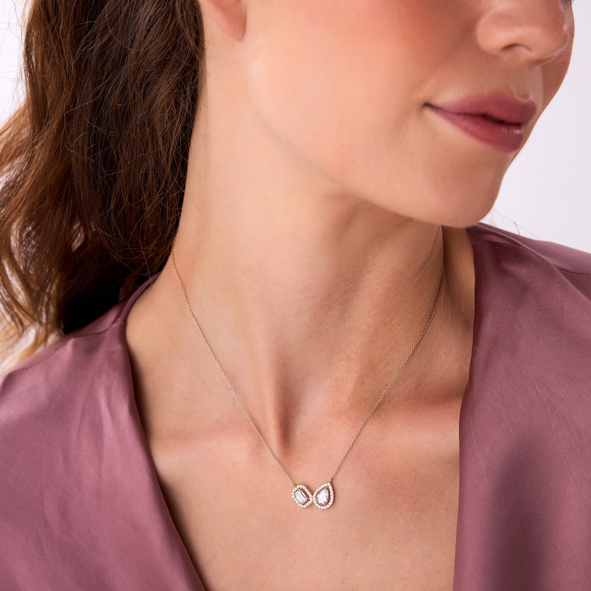 OBFJ0559 - 1.55 ctw Lab Grown Pear & Emerald Cut Toi et Moir Halo Setting Necklace - Sanaa 4