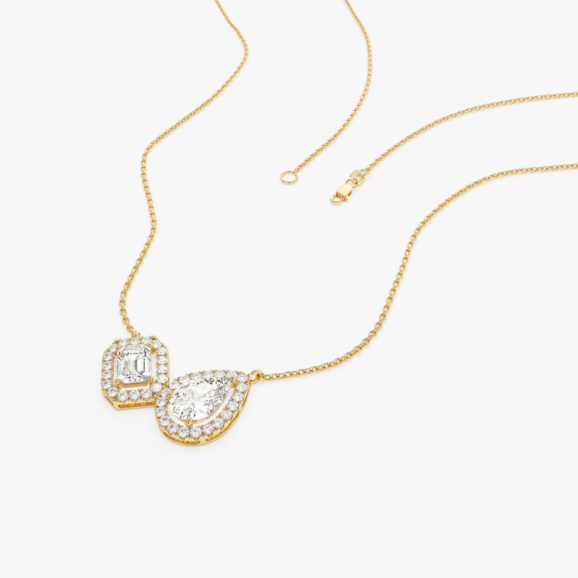 OBFJ0559 - 1.55 ctw Lab Grown Pear & Emerald Cut Toi et Moir Halo Setting Necklace - Sanaa 6