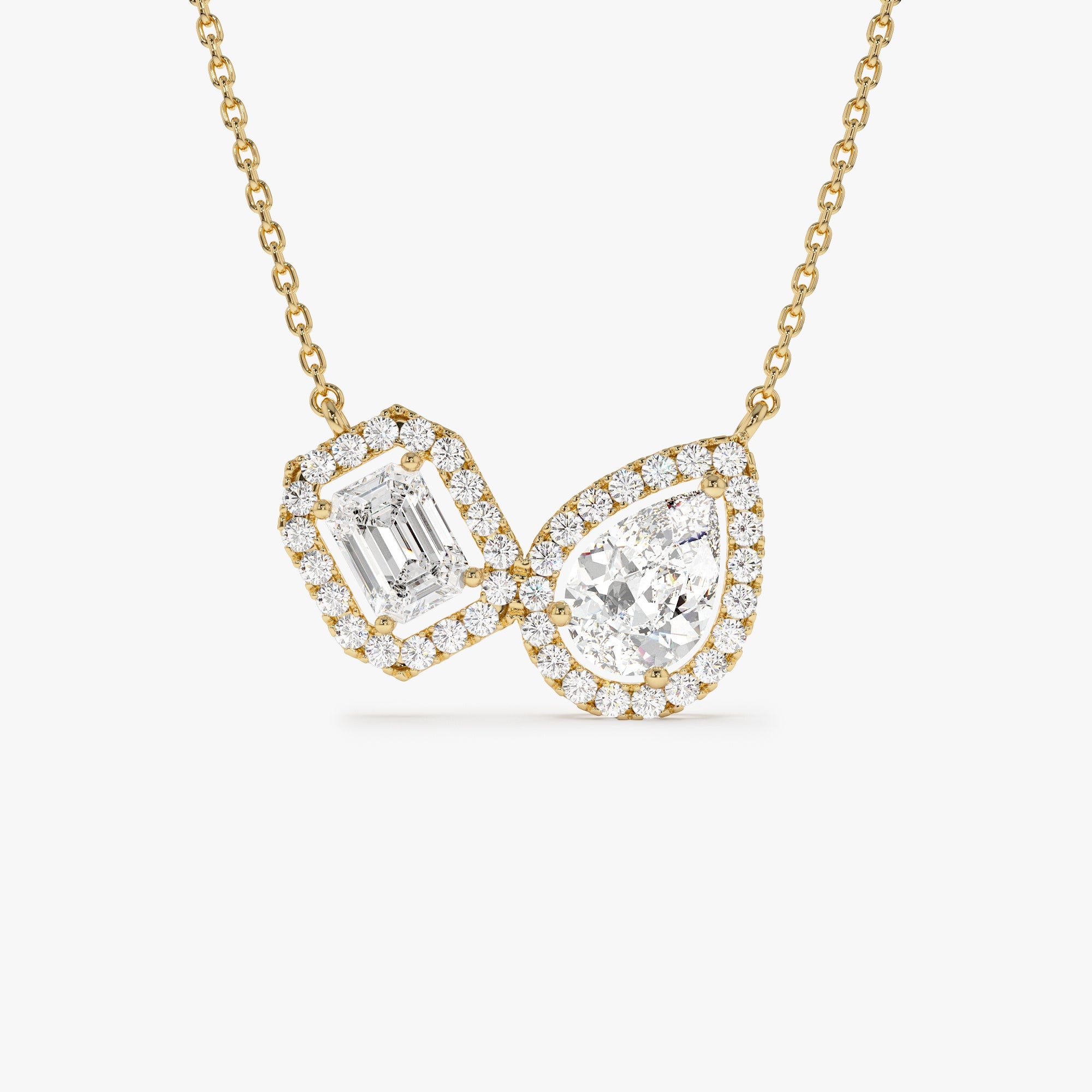 OBFJ0559 - 1.55 ctw Lab Grown Pear & Emerald Cut Toi et Moir Halo Setting Necklace - Sanaa 1