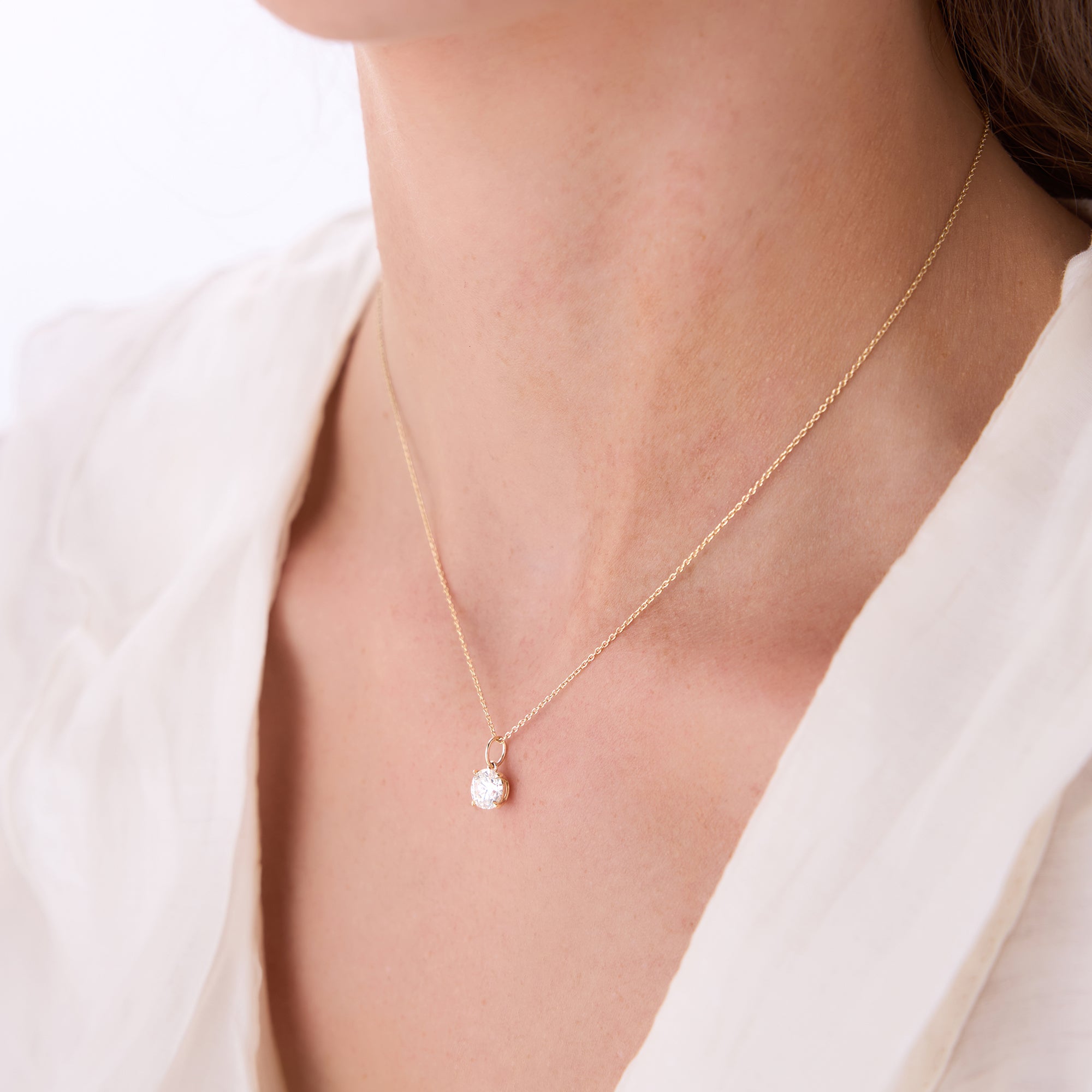 OBFJ0421 - 1.00 Ctw 14k Round Solitaire Lab Grown Diamond Classic Charm Necklace - Fania 5