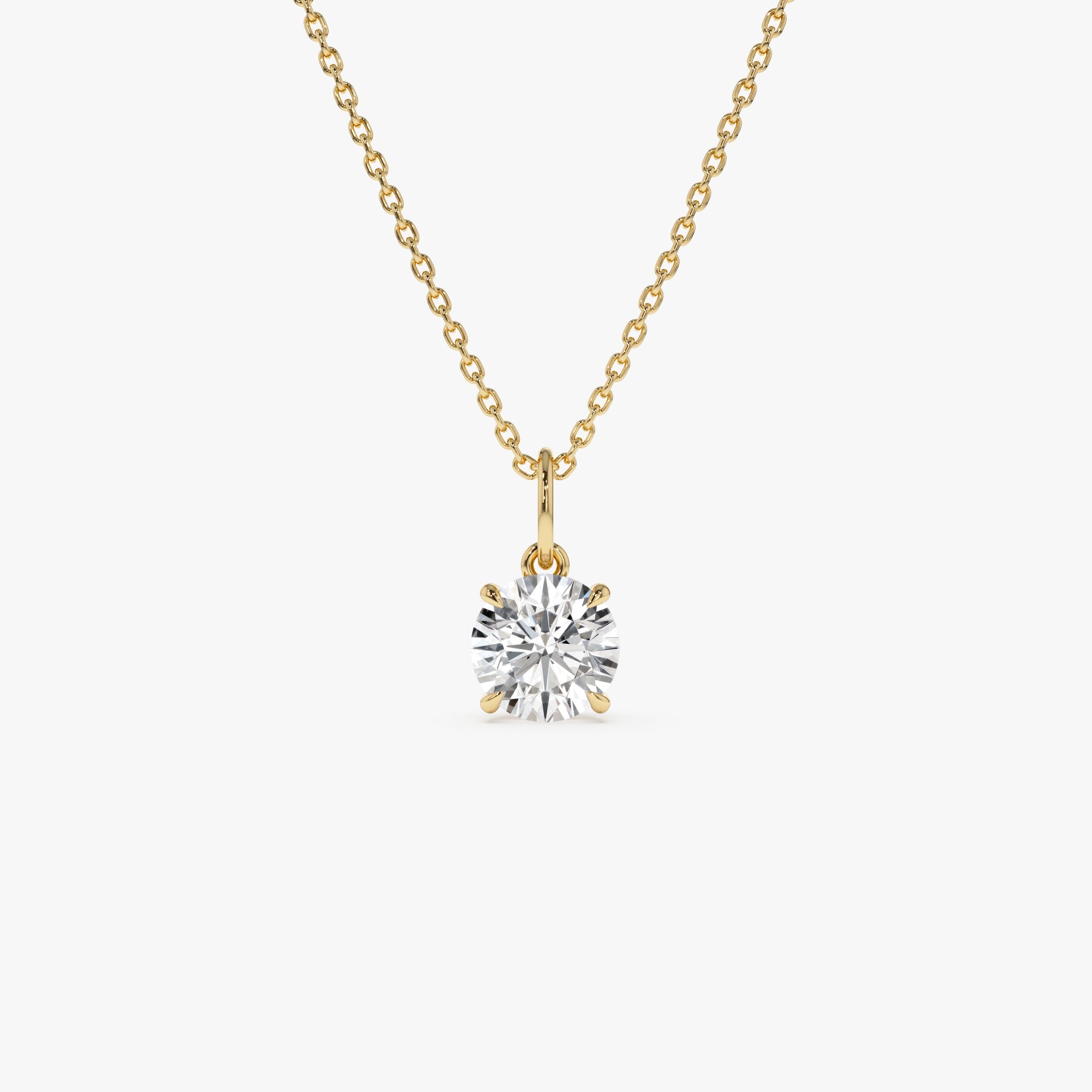 OBFJ0421 - 1.00 Ctw 14k Round Solitaire Lab Grown Diamond Classic Charm Necklace - Fania 1