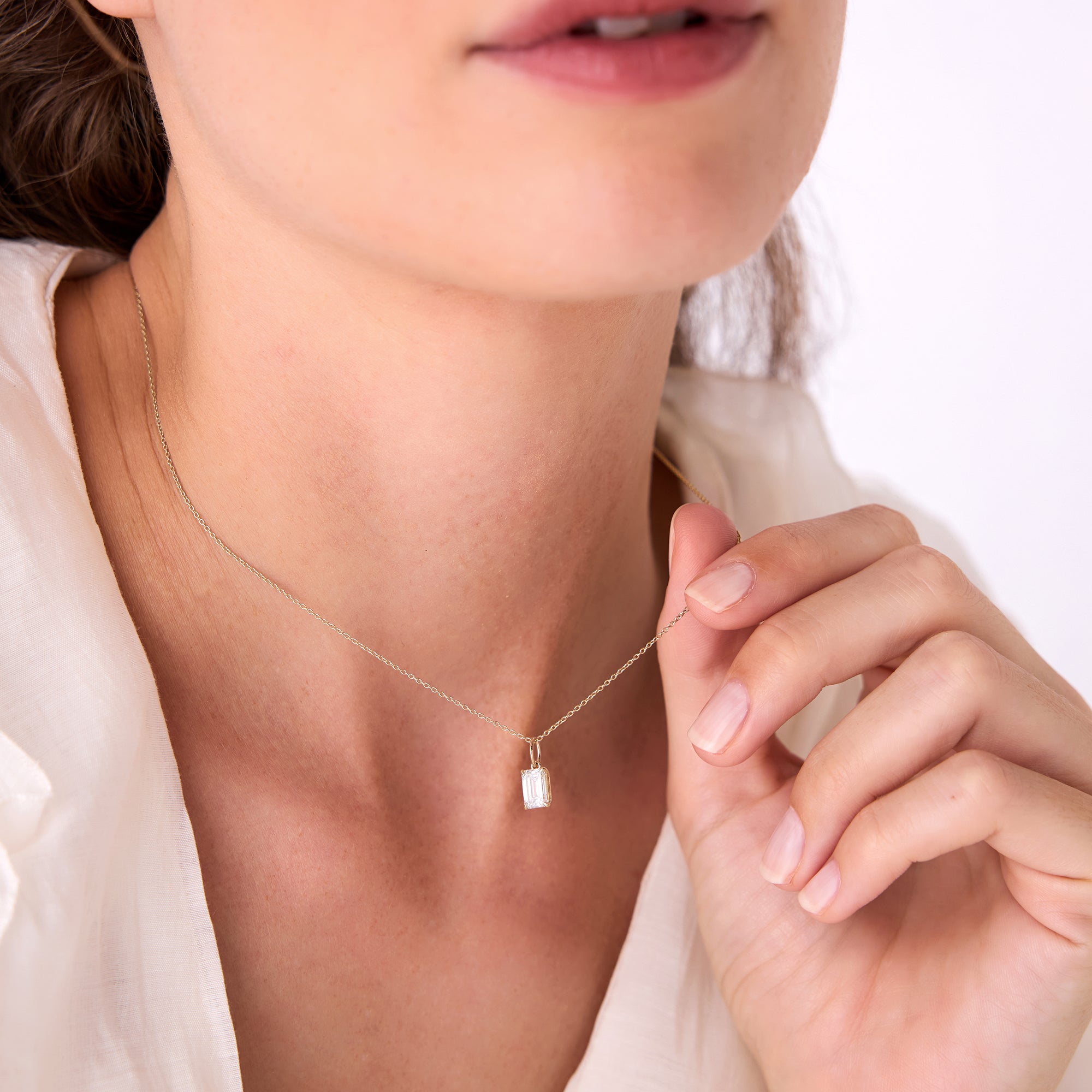 OBFJ0422 - 1.00 Ctw 14k Emerald Cut Lab Grown Diamond Classic Charm Necklace - Rina 4