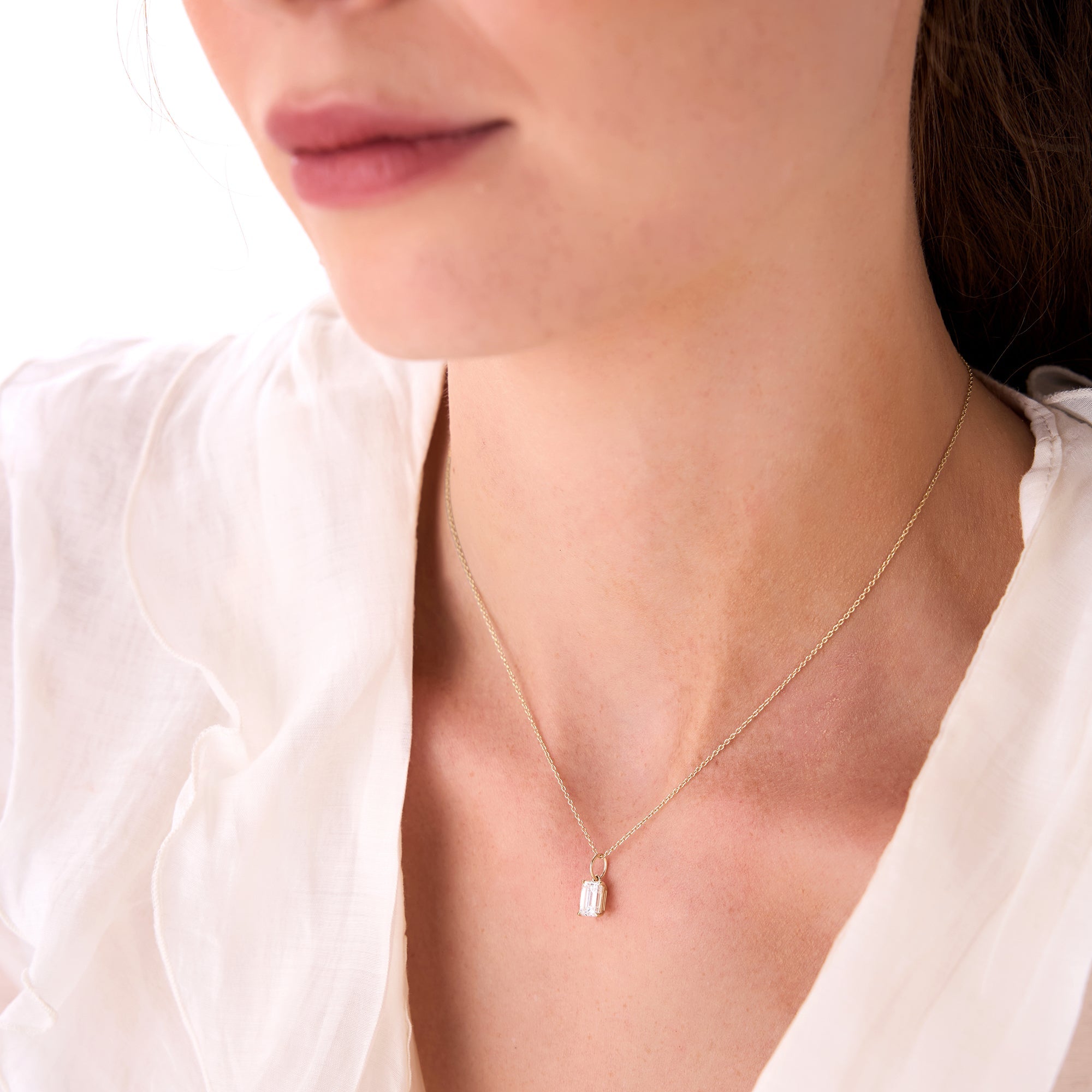 OBFJ0422 - 1.00 Ctw 14k Emerald Cut Lab Grown Diamond Classic Charm Necklace - Rina 3