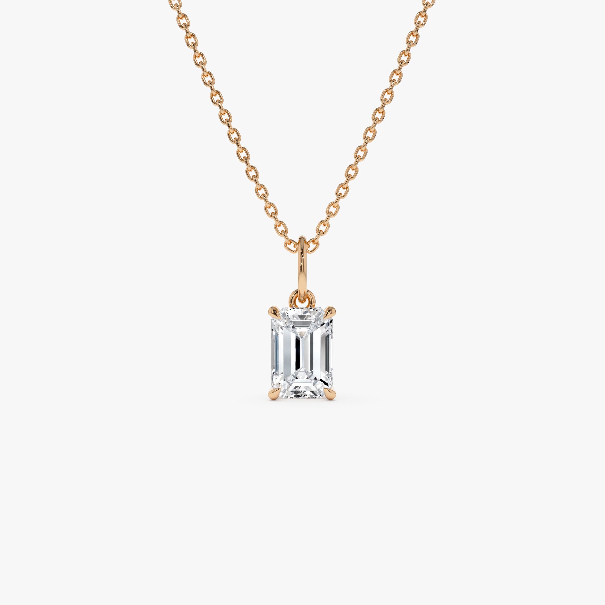 OBFJ0422 - 1.00 Ctw 14k Emerald Cut Lab Grown Diamond Classic Charm Necklace - Rina 7