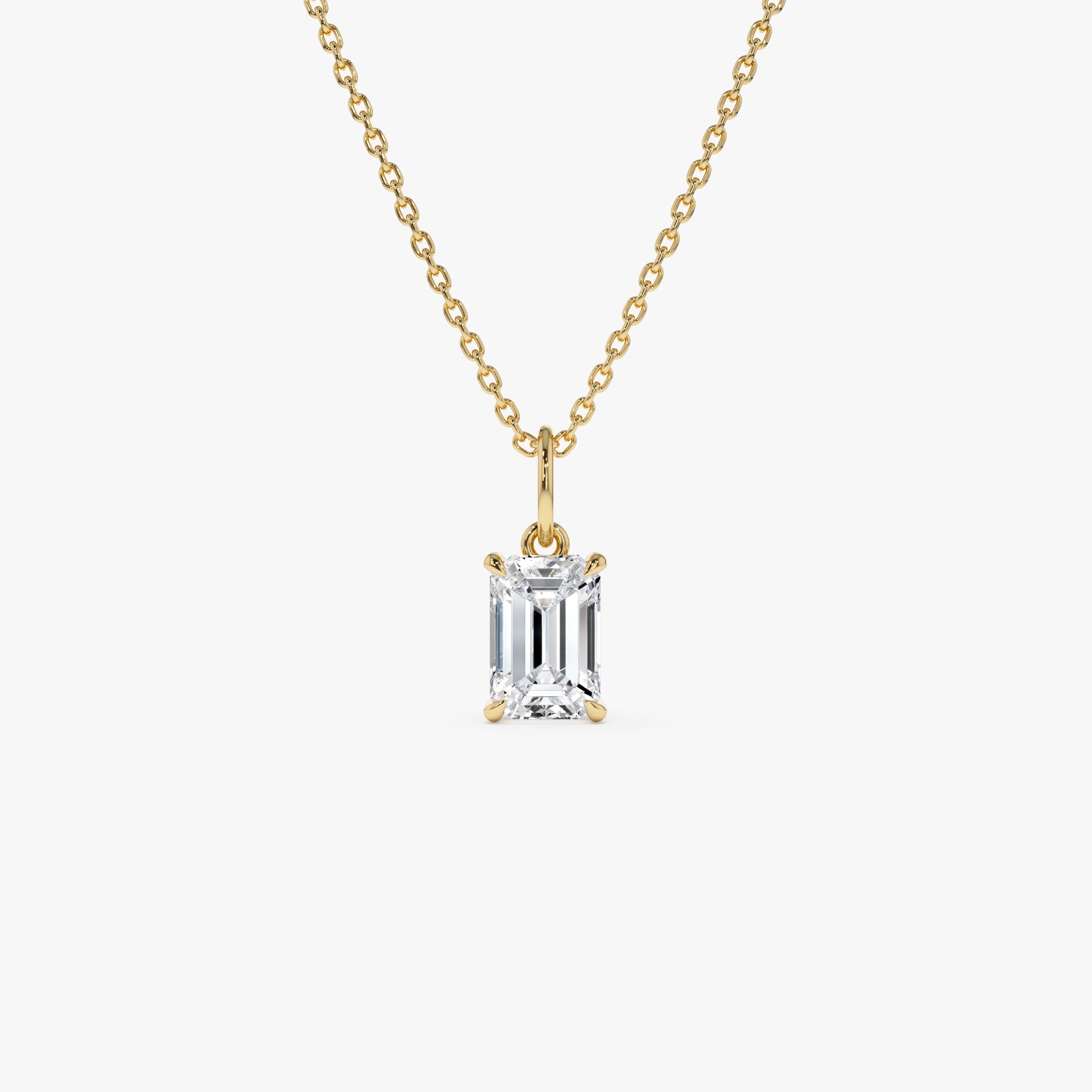 OBFJ0422 - 1.00 Ctw 14k Emerald Cut Lab Grown Diamond Classic Charm Necklace - Rina 1