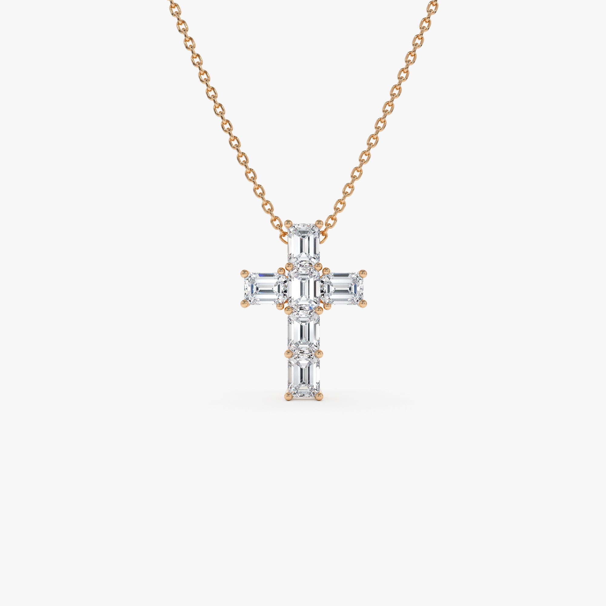 OBFJ0507 - 1.25 Ctw 14k Emerald Cut Lab Grown Diamond Cross Necklace - Addison 5