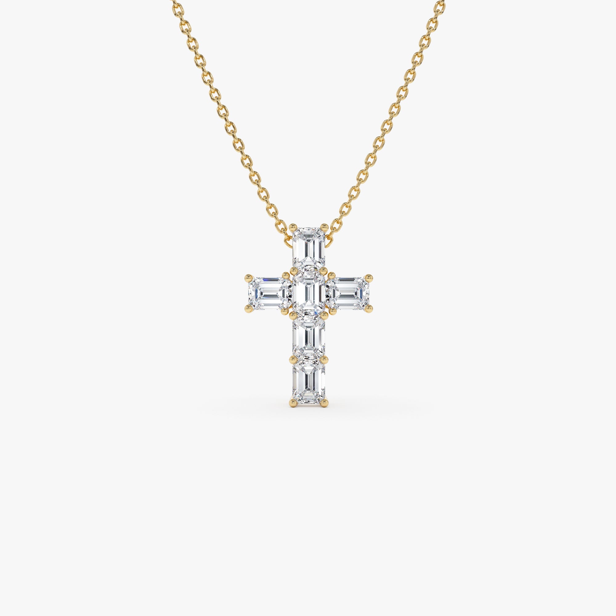 OBFJ0507 - 1.25 Ctw 14k Emerald Cut Lab Grown Diamond Cross Necklace - Addison 1