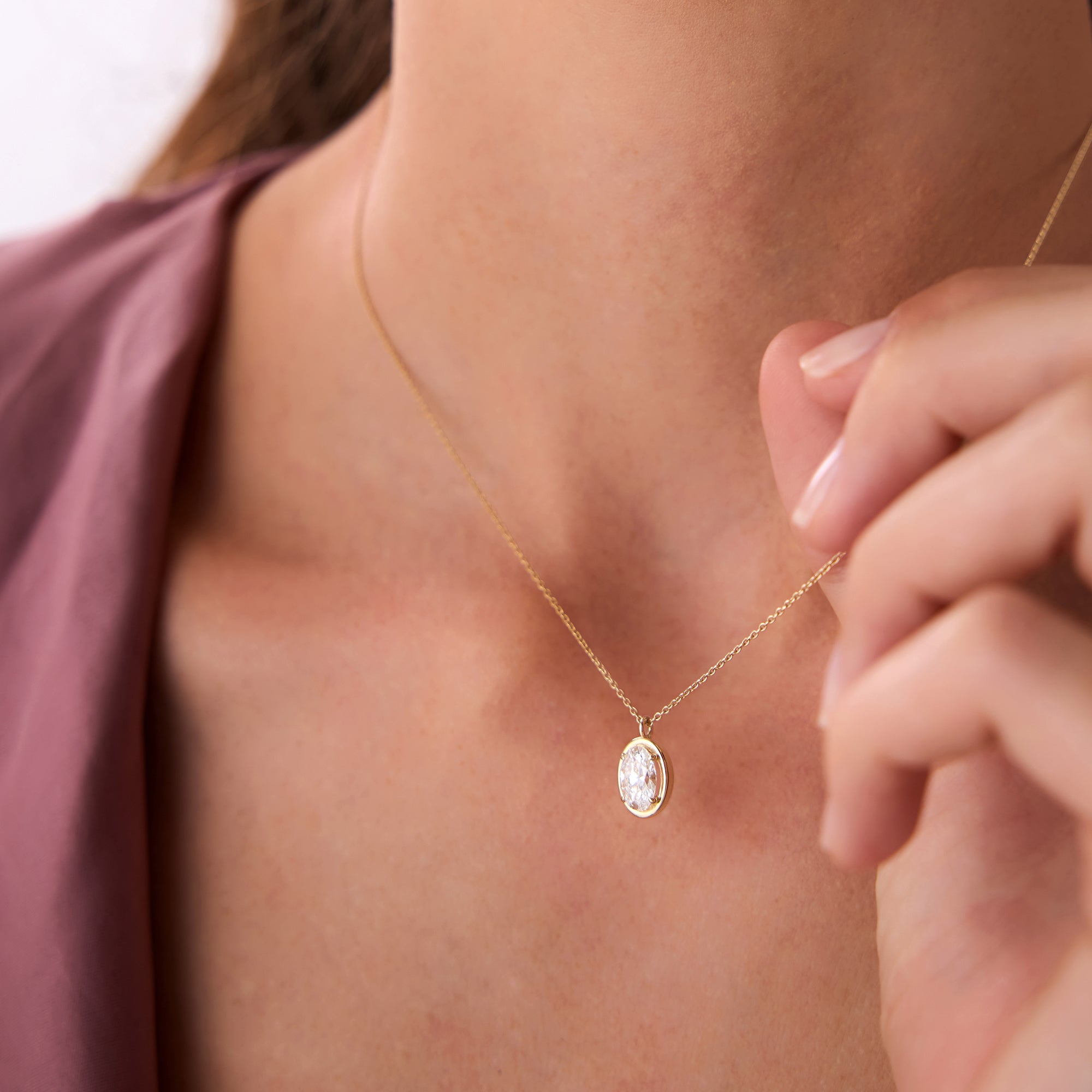 OBFJ0543 - 1.00 Ctw 14k Bezel Setting Oval Shaped Lab Grown Diamond Charm Necklace - Vivia 5