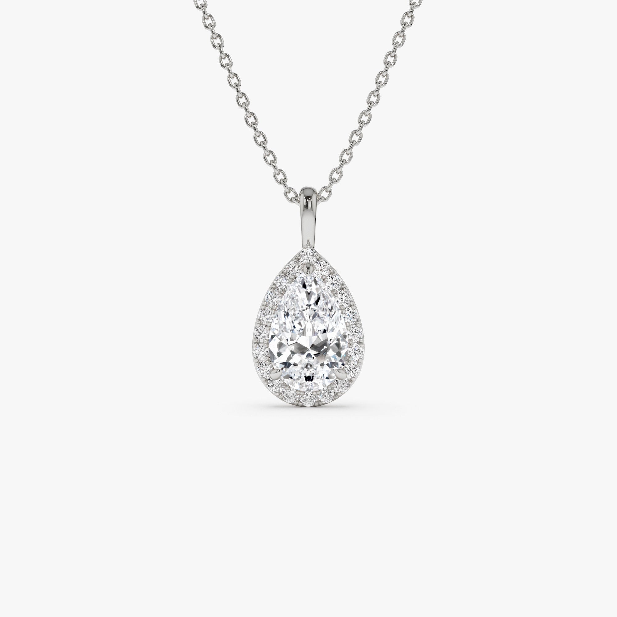 OBFJ0387 - 1.25ctw 14k  Pear Shaped Halo Setting Lab Grown Diamond Necklace - Liana 8