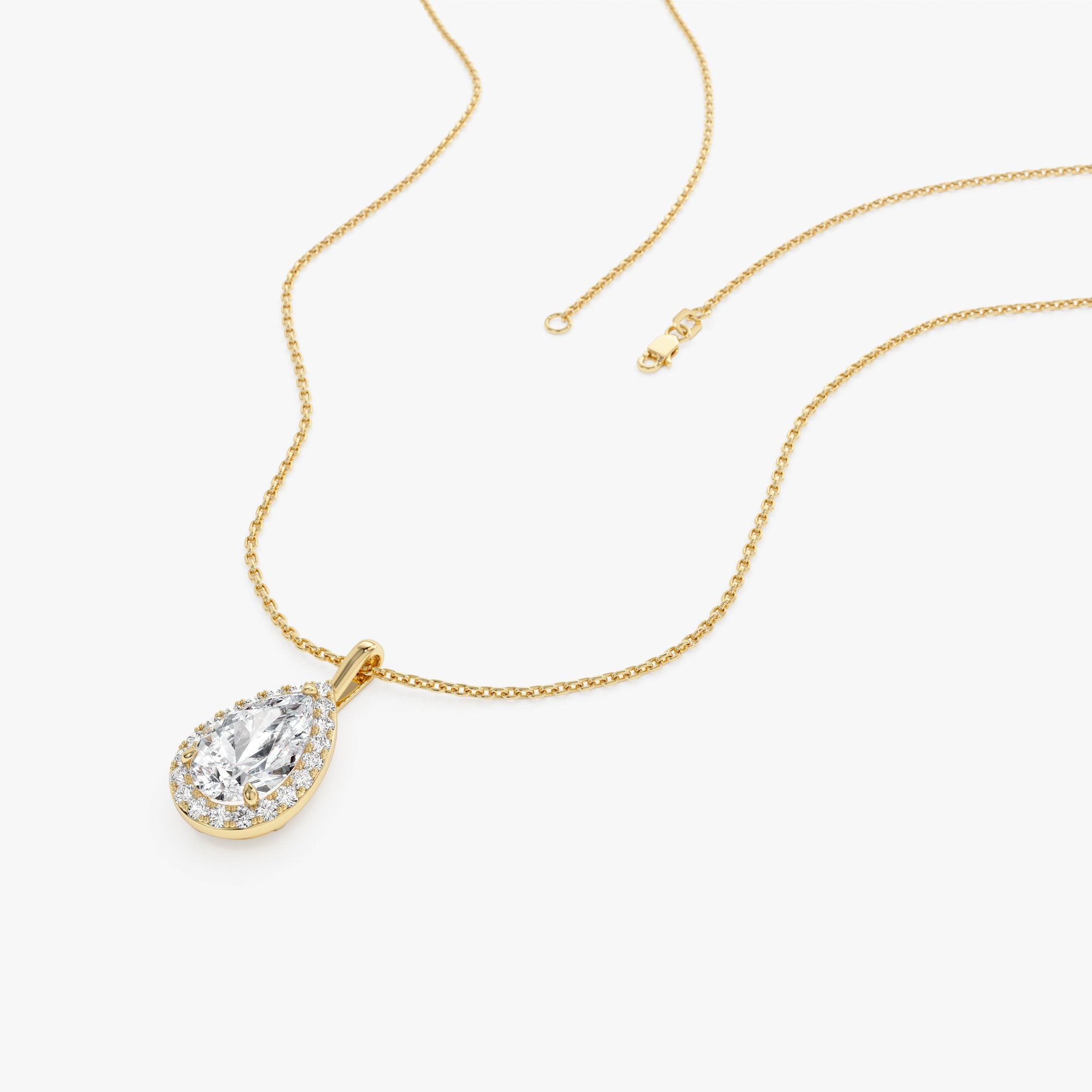 OBFJ0387 - 1.25ctw 14k  Pear Shaped Halo Setting Lab Grown Diamond Necklace - Liana 9
