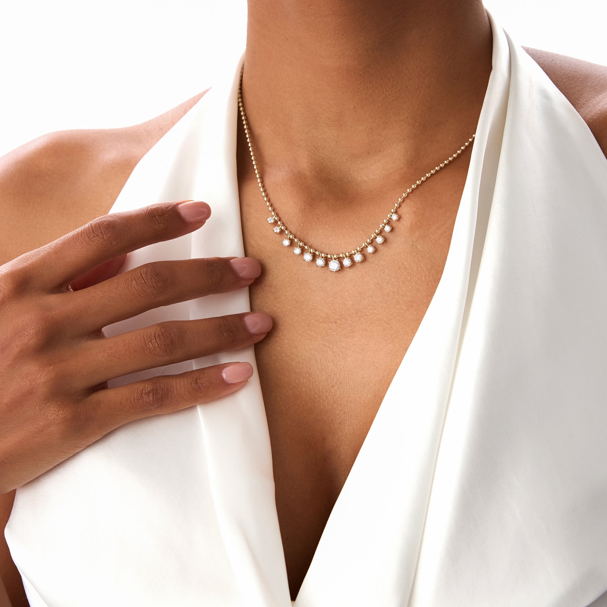 OBFJ0395 - 1.75 Ctw 14k Gold Prong Setting Lab Diamond Beaded Necklace - Isa 3