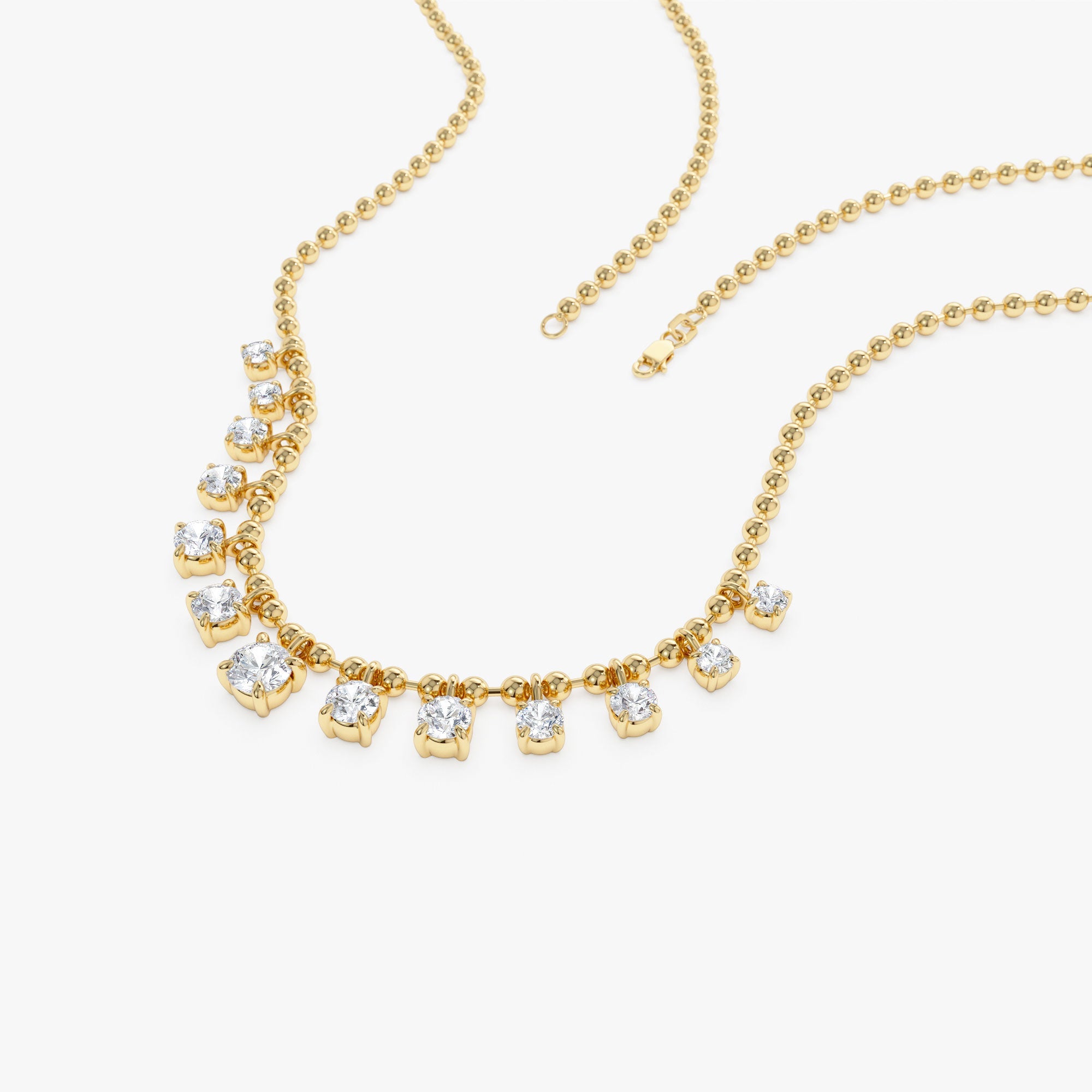 OBFJ0395 - 1.75 Ctw 14k Gold Prong Setting Lab Diamond Beaded Necklace - Isa 8