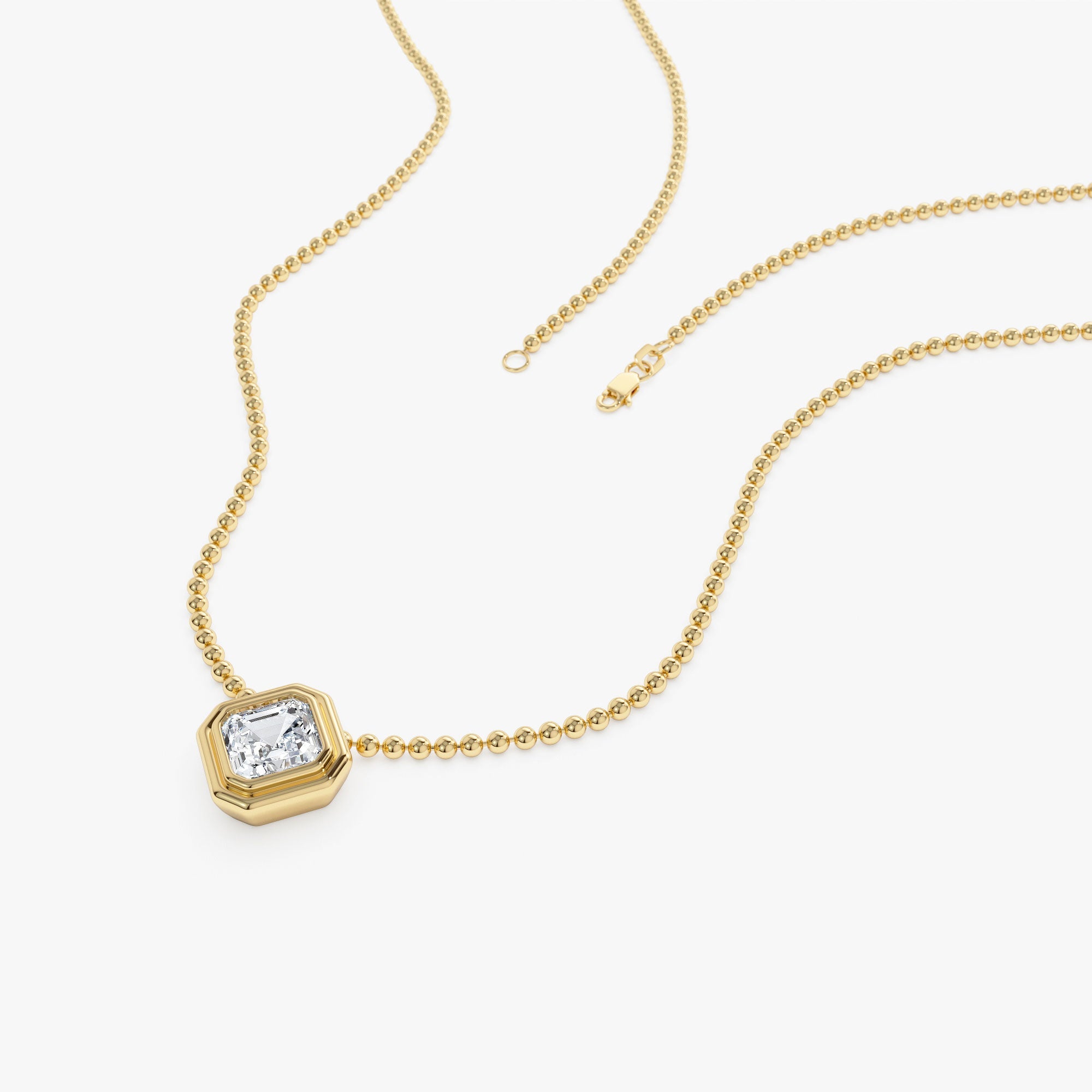 OBFJ0394 - 1.00 Ctw 14k Gold Asscher Cut Lab Grown Diamond Beaded Necklace - Juna 5