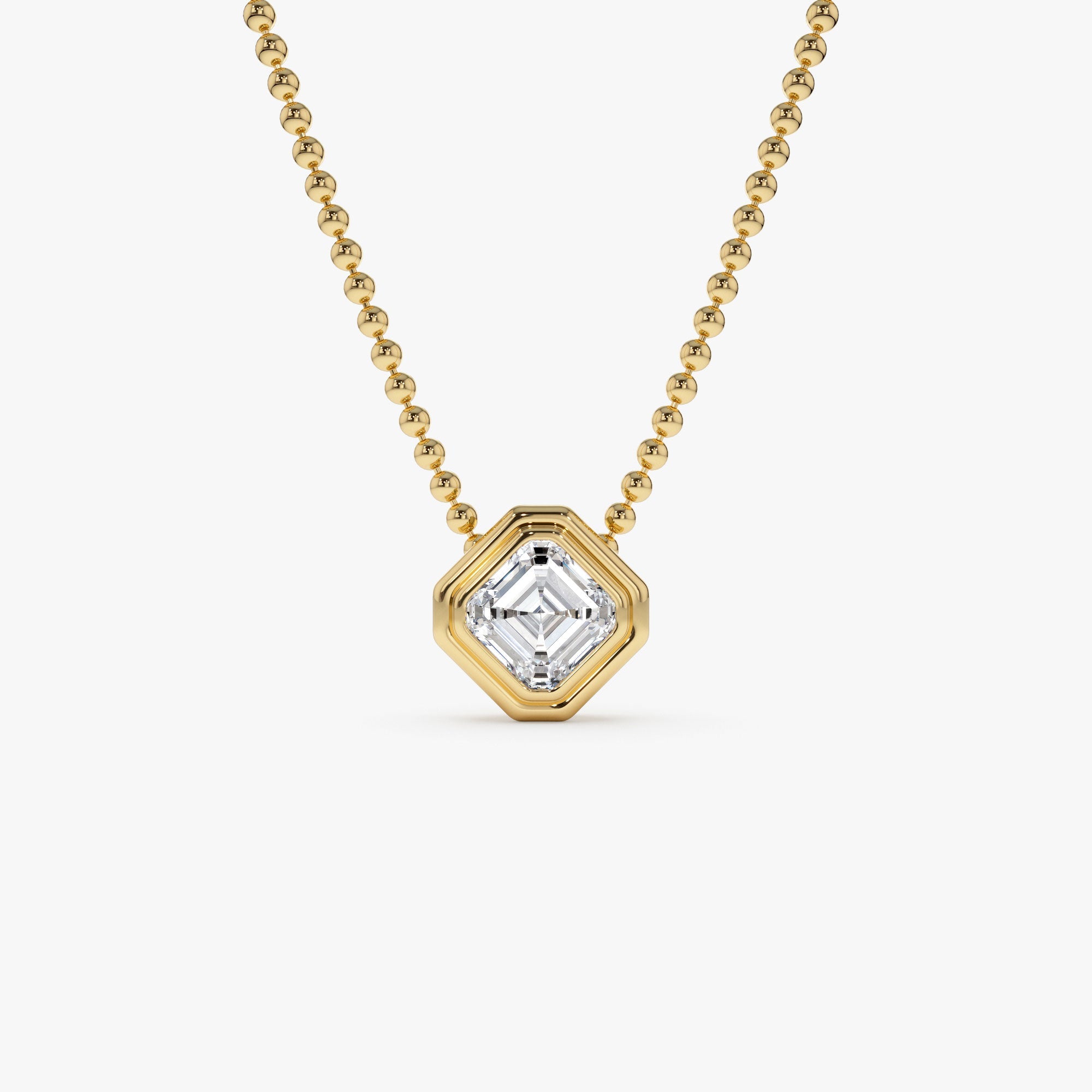 OBFJ0394 - 1.00 Ctw 14k Gold Asscher Cut Lab Grown Diamond Beaded Necklace - Juna 1