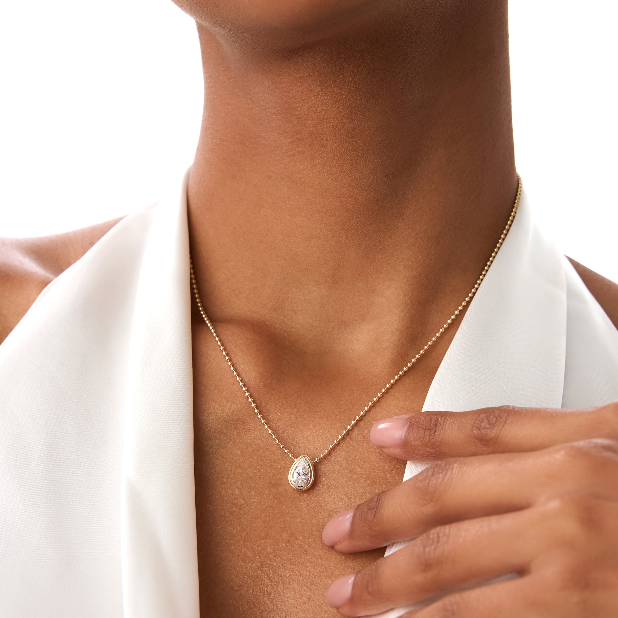 OBFJ0393 - 0.75 Ctw 14k Gold Pear Shape Lab Grown Diamond Beaded Necklace - Lara 2