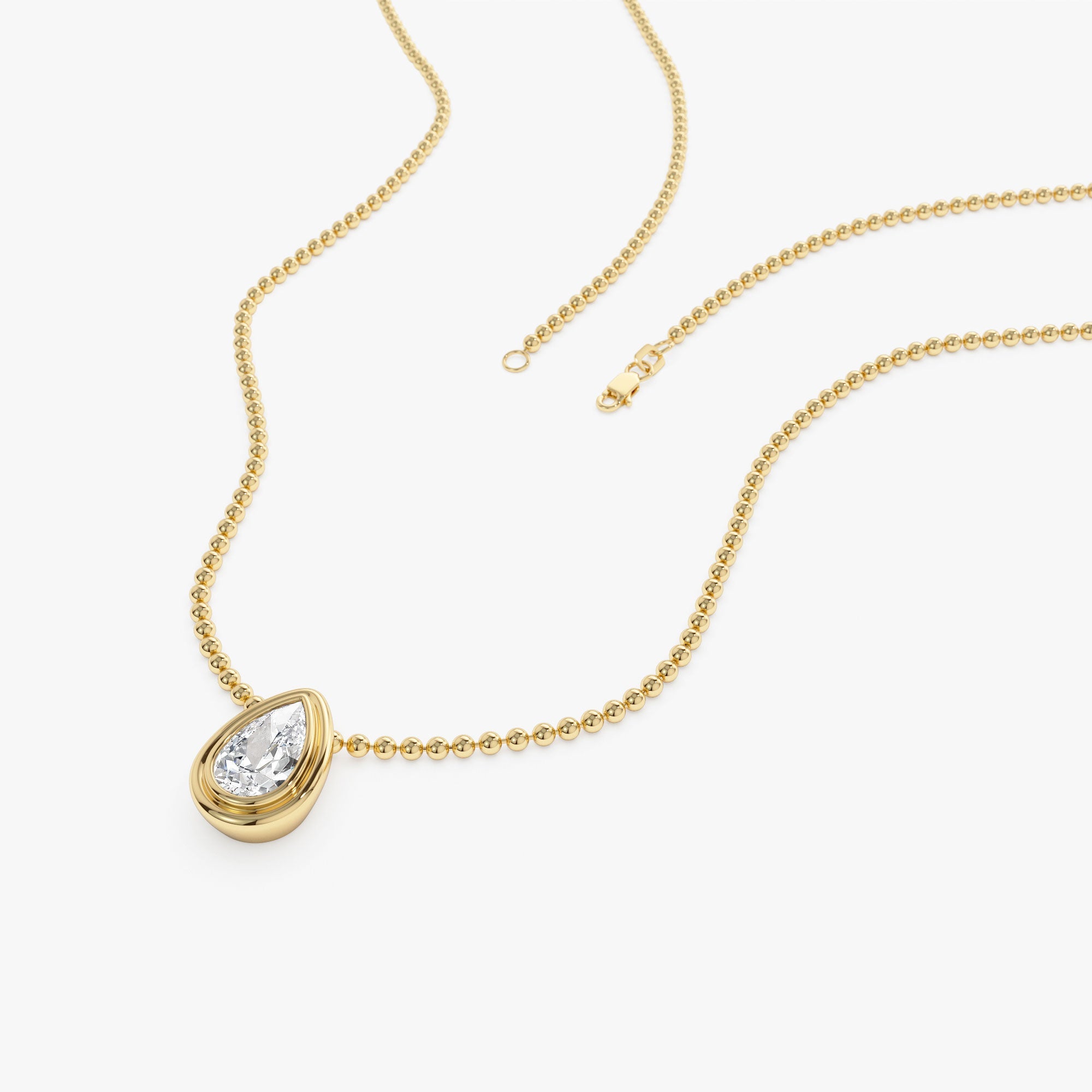 OBFJ0393 - 0.75 Ctw 14k Gold Pear Shape Lab Grown Diamond Beaded Necklace - Lara 6