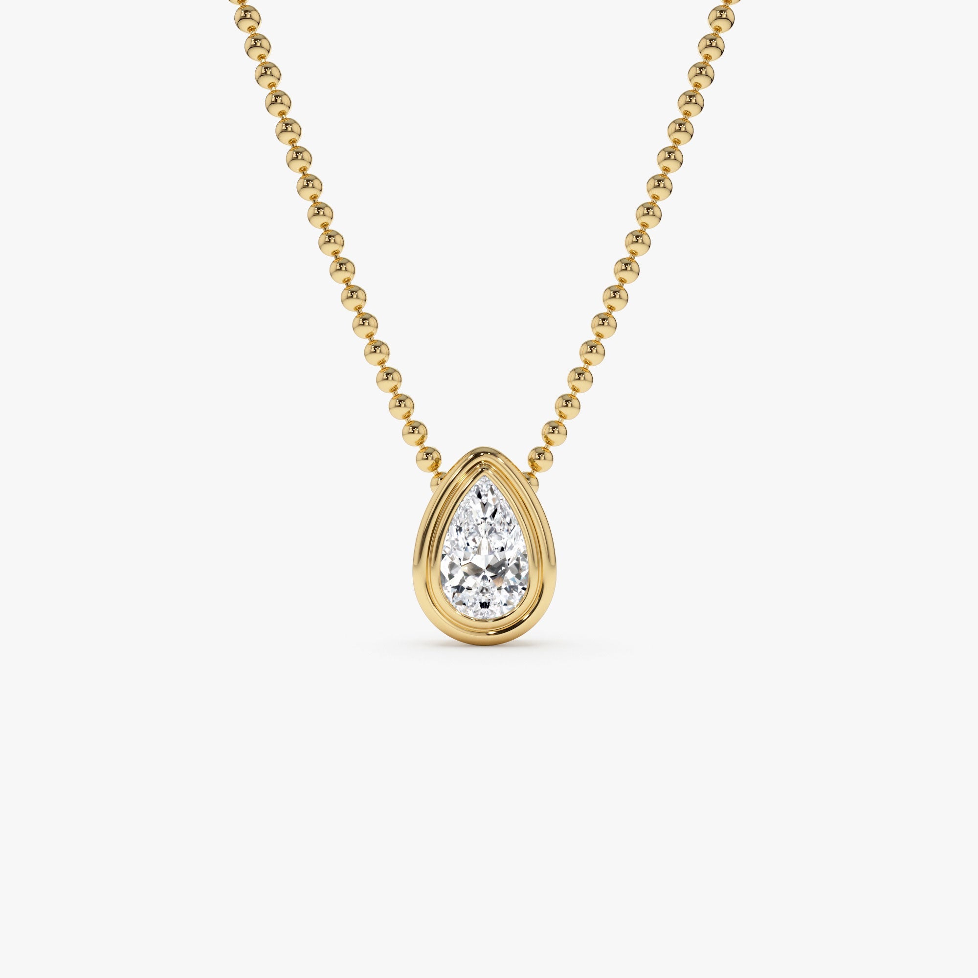 OBFJ0393 - 0.75 Ctw 14k Gold Pear Shape Lab Grown Diamond Beaded Necklace - Lara 1