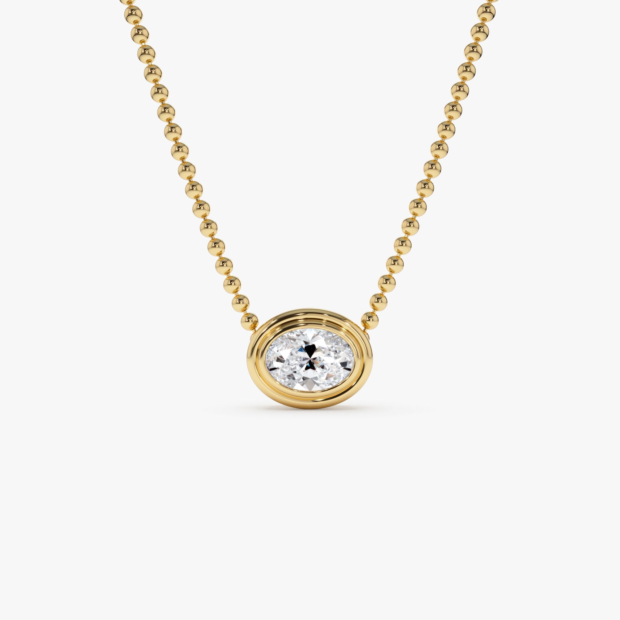OBFJ0392 - 0.75 Ctw 14k Gold Oval Shape Bezel Lab Grown Diamond Beaded Necklace - Lega 1