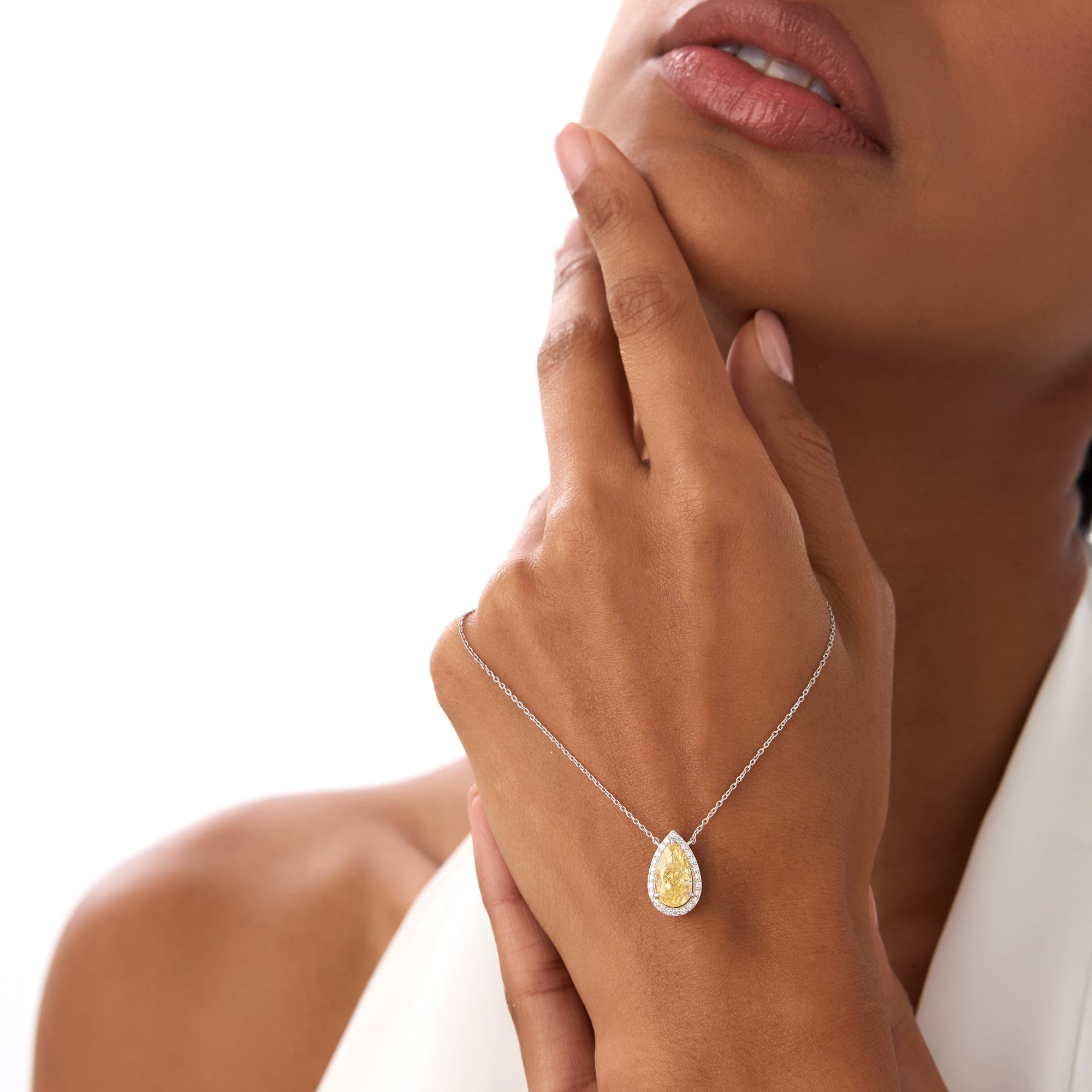 OBFJ0340 - 2.25 Ctw 14k Pear Shaped Fancy Intense Yellow Lab Grown Diamond Necklace - Queen 2