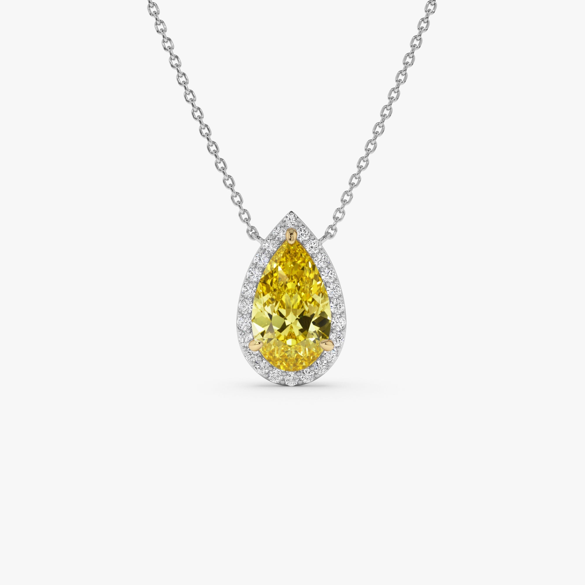 OBFJ0340 - 2.25 Ctw 14k Pear Shaped Fancy Intense Yellow Lab Grown Diamond Necklace - Queen 1
