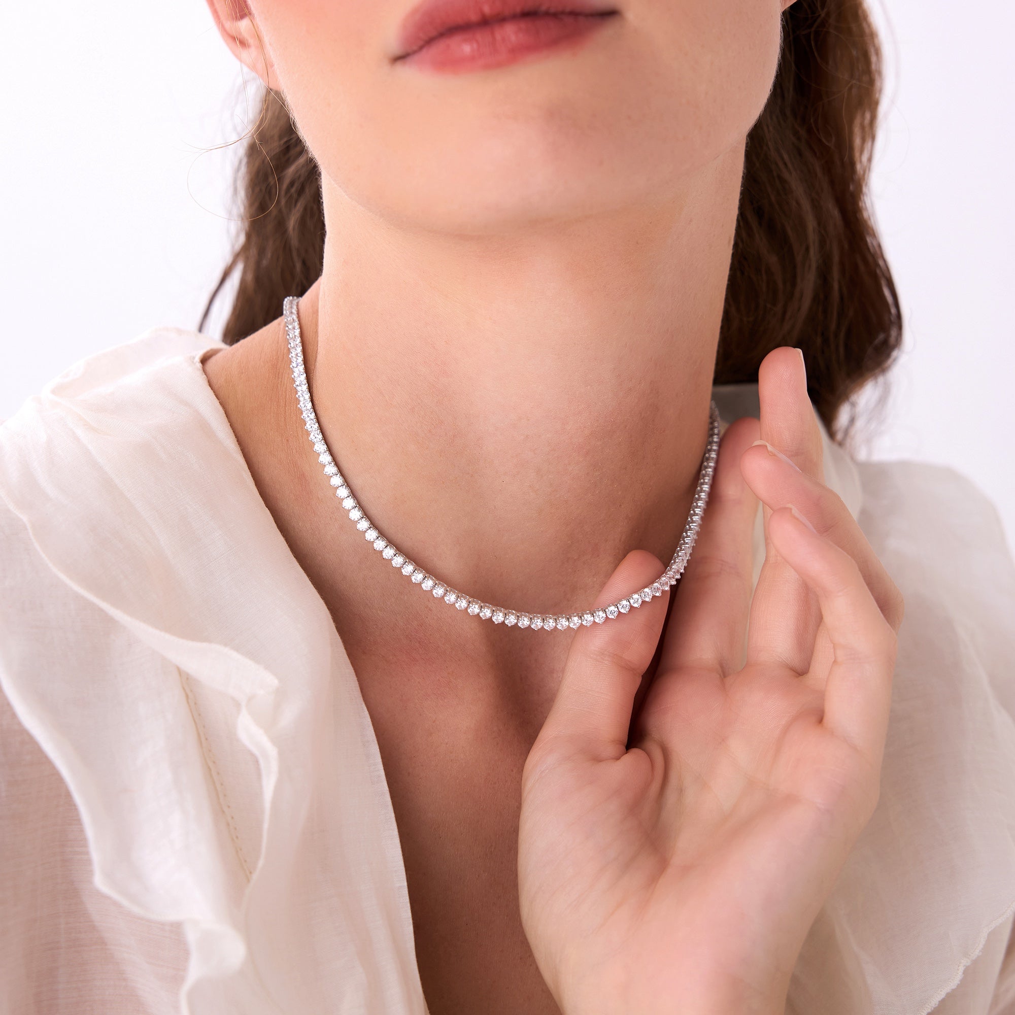 OBFJ0443 - 13.30ctw 14k Round Shaped Lab Grown Diamond Tennis Necklace - Dalia 2