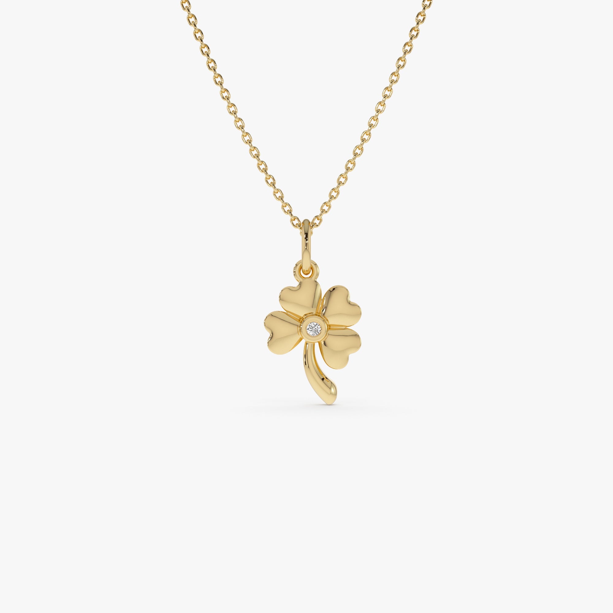 OBFJ0311 - 14k Four Leaf Clover Charm with a Diamond 1